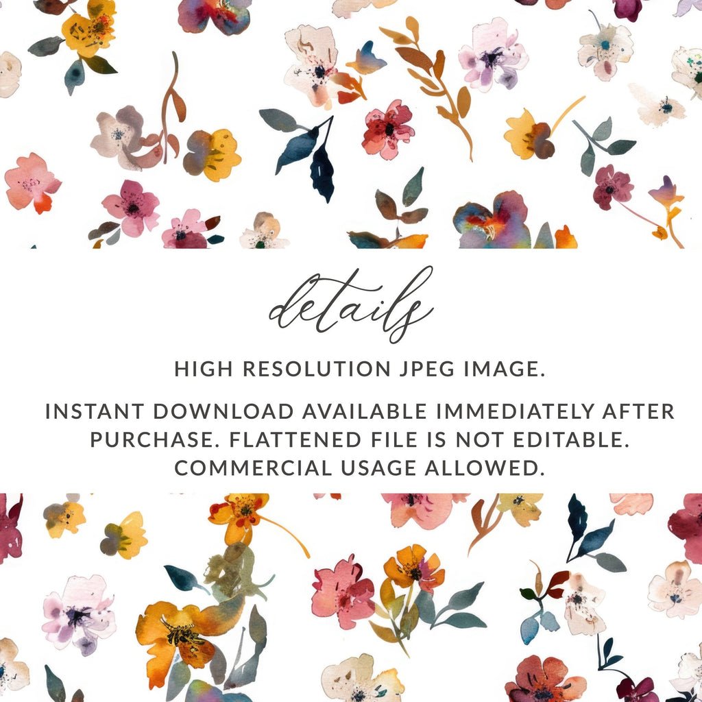 Watercolor Flower Digital Paper, Seamless Floral Pattern, Fabric Design, Scrapbook Paper, Watercolor Floral, Digital Download, Digital Paper - Moore and Mountain