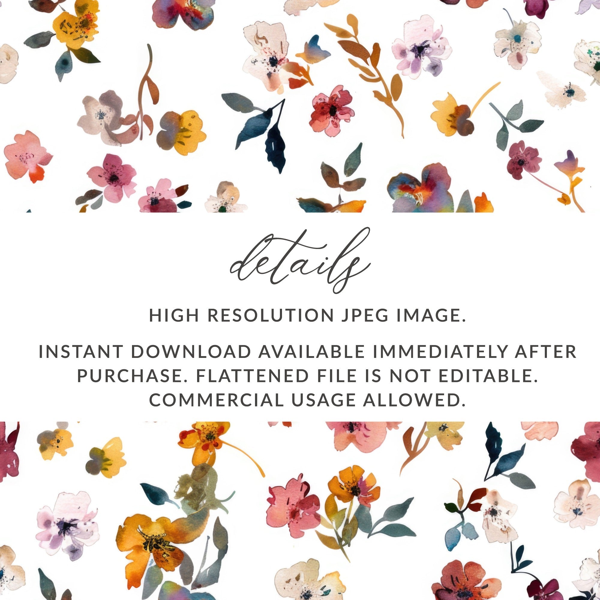 Watercolor Flower Digital Paper, Seamless Floral Pattern, Fabric Design, Scrapbook Paper, Watercolor Floral, Digital Download, Digital Paper - Moore and Mountain