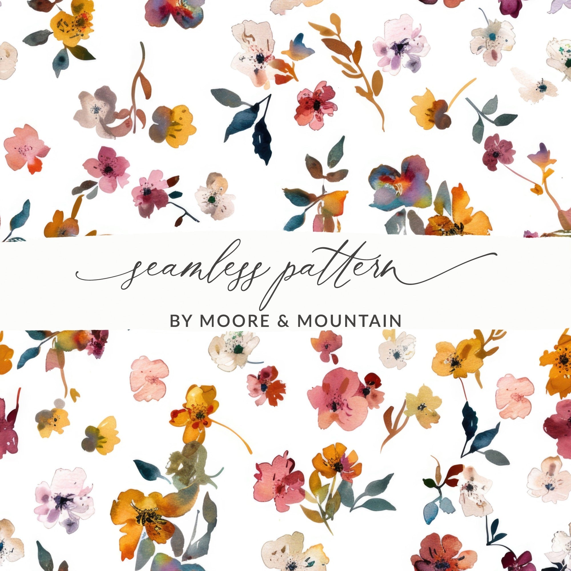 Watercolor Flower Digital Paper, Seamless Floral Pattern, Fabric Design, Scrapbook Paper, Watercolor Floral, Digital Download, Digital Paper - Moore and Mountain