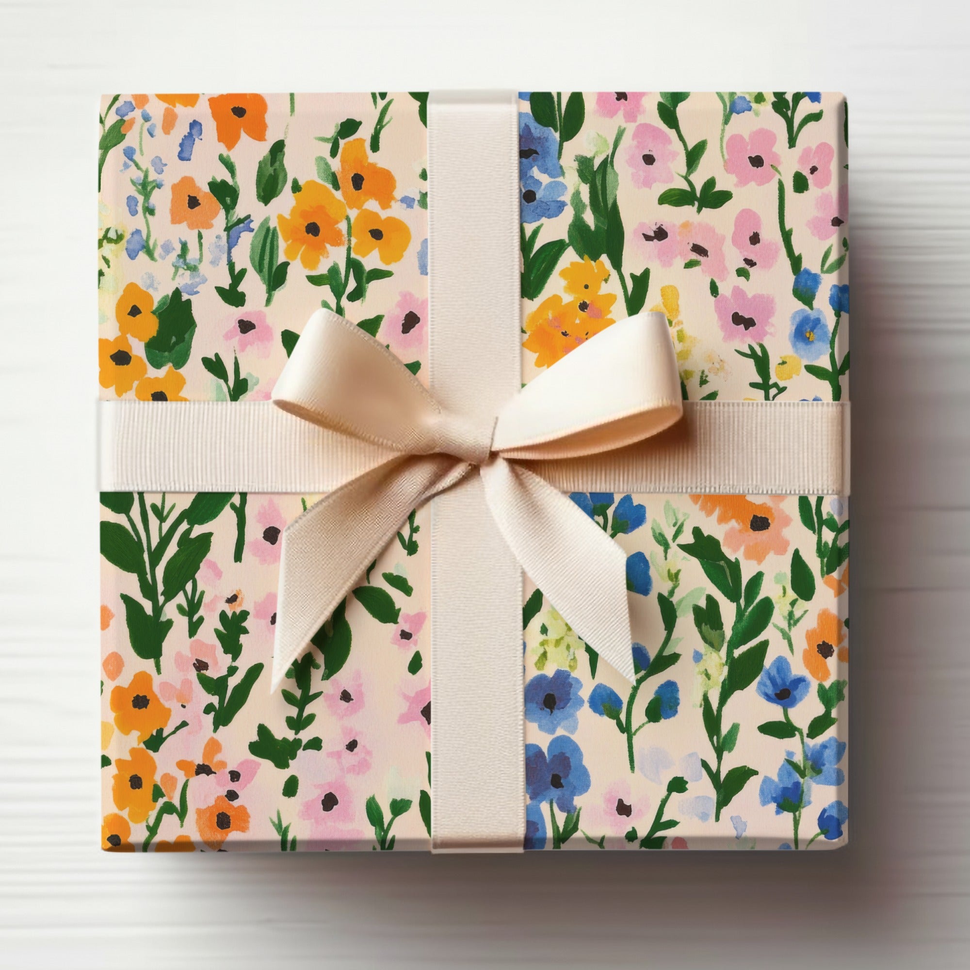 Floral Gift Wrap with Cream Ribbon for Special Occasions