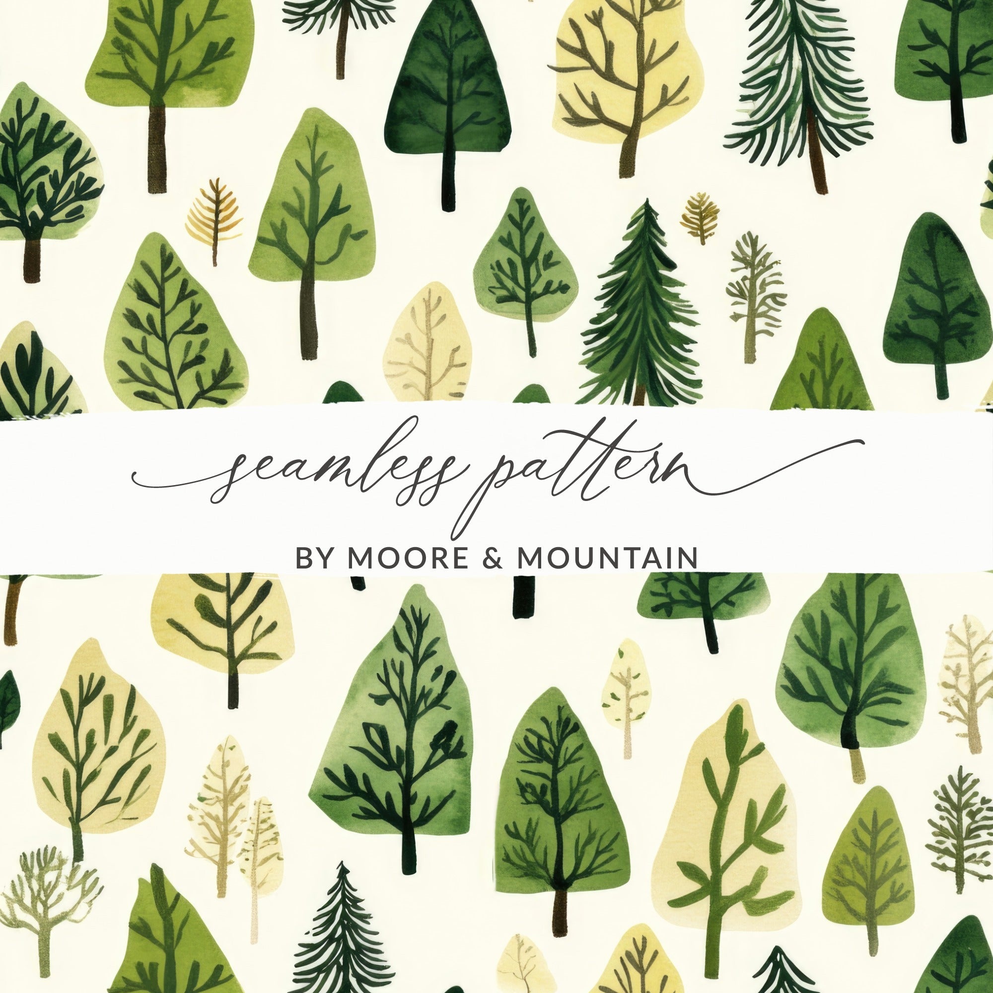 Watercolor Forest Digital Paper, Seamless Tree Pattern, Woodland Background for Crafts, Scrapbooking, Instant Download - Moore and Mountain