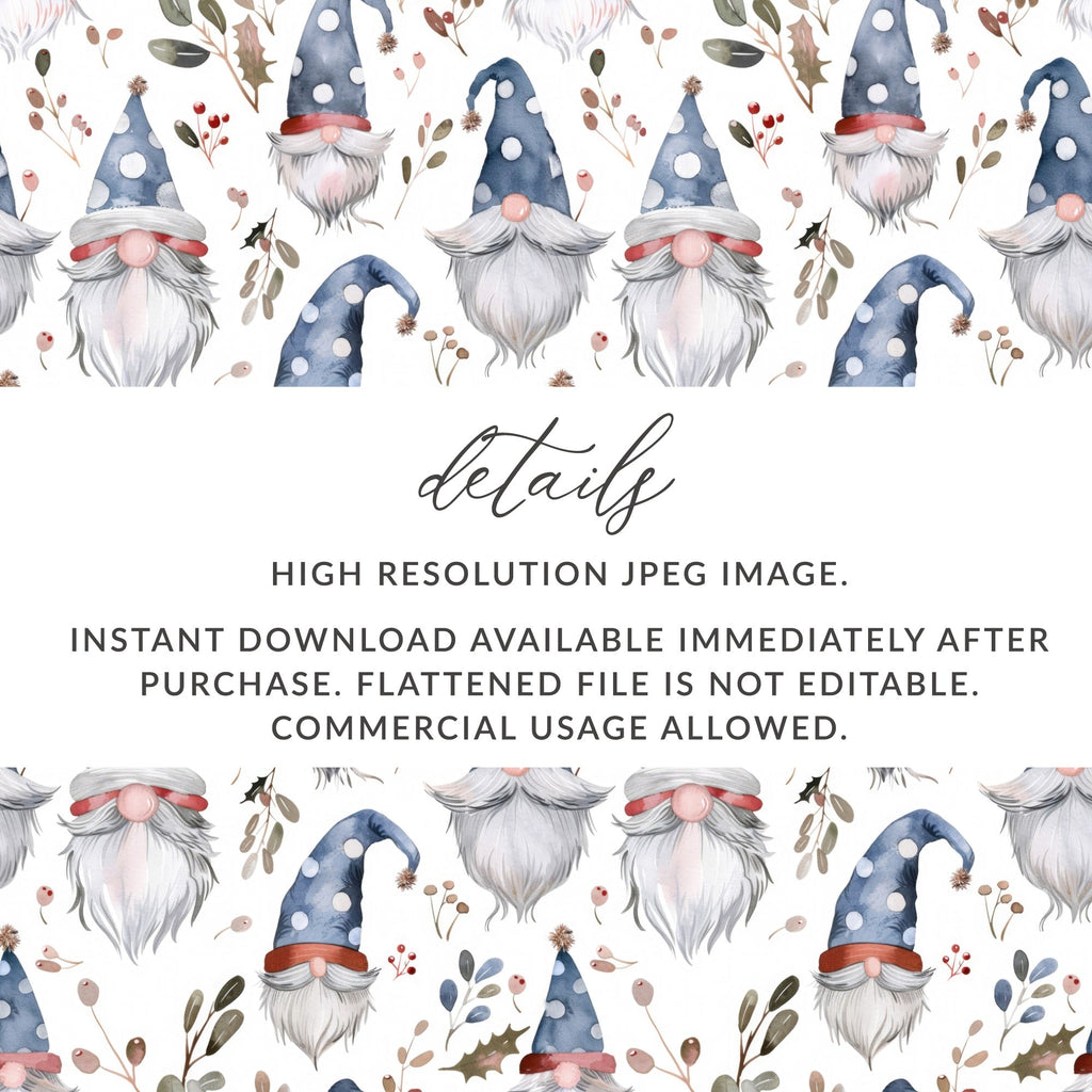 Watercolor Gnome Digital Seamless Pattern, Holiday Print Fabric Design, Christmas Gnomes, Digital Paper Pack, Scrapbook Paper, 12x12 JPEG - Moore and Mountain