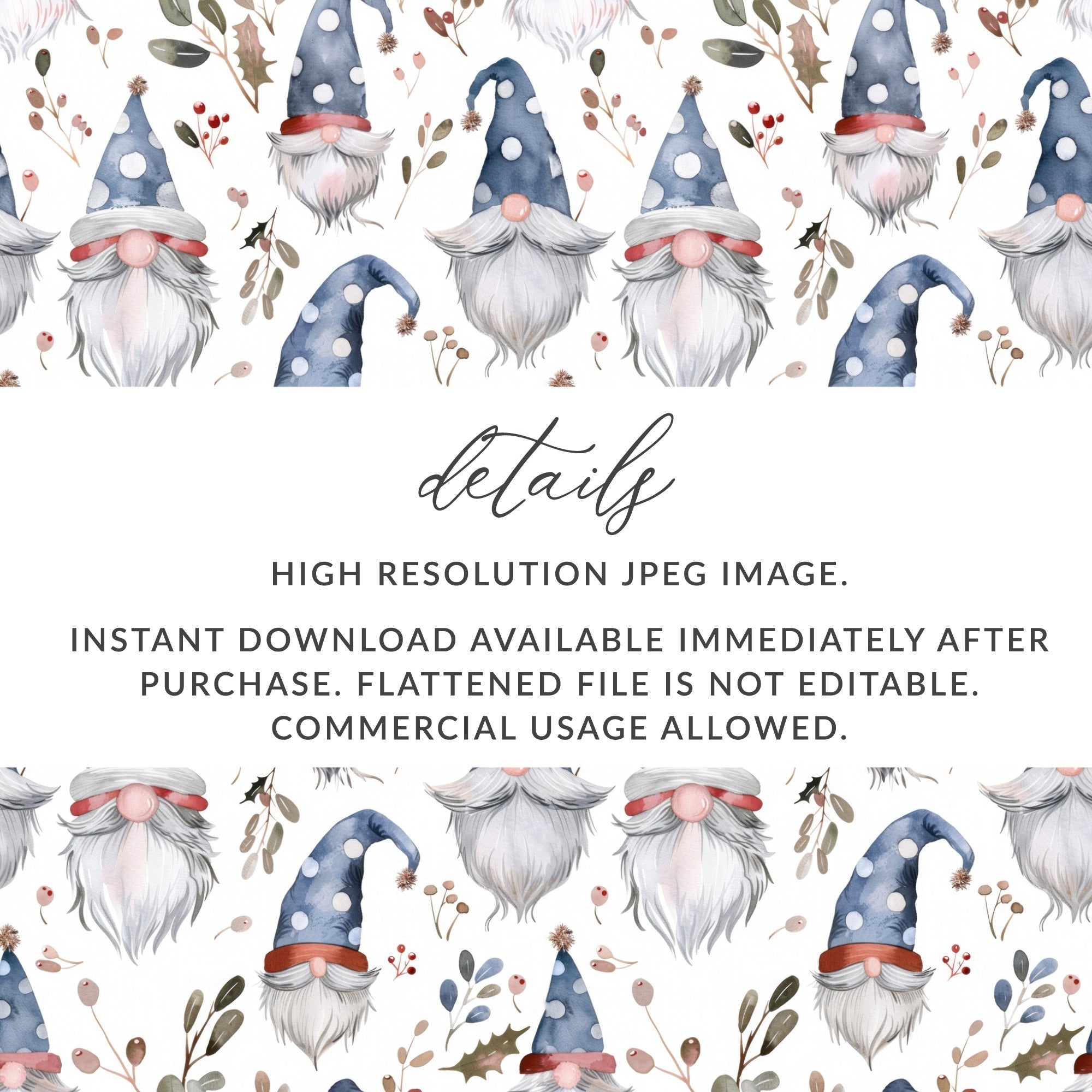 Watercolor Gnome Digital Seamless Pattern, Holiday Print Fabric Design, Christmas Gnomes, Digital Paper Pack, Scrapbook Paper, 12x12 JPEG - Moore and Mountain