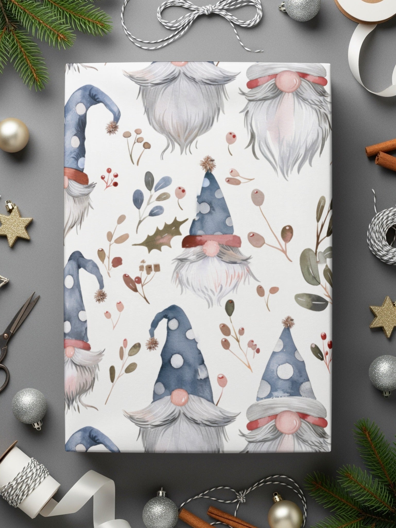 Watercolor Gnome Digital Seamless Pattern, Holiday Print Fabric Design, Christmas Gnomes, Digital Paper Pack, Scrapbook Paper, 12x12 JPEG - Moore and Mountain