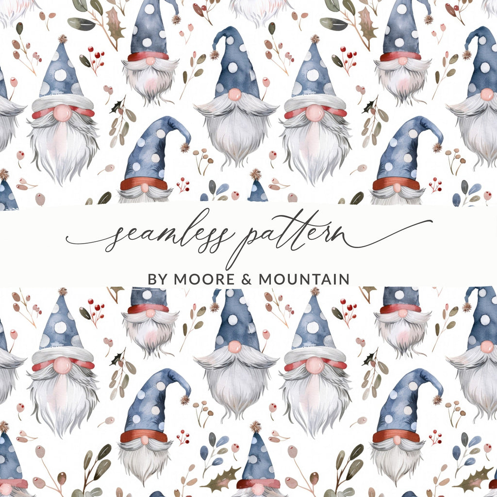 Watercolor Gnome Digital Seamless Pattern, Holiday Print Fabric Design, Christmas Gnomes, Digital Paper Pack, Scrapbook Paper, 12x12 JPEG - Moore and Mountain