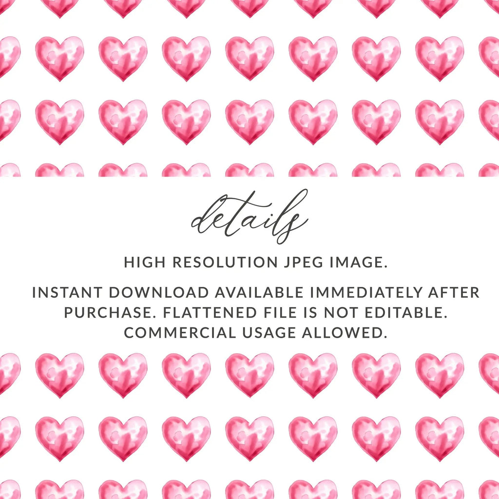 Watercolor Heart Pattern Digital Paper, Pink Heart Seamless Pattern, Valentine's Day Fabric, Hearts Background, Digital Valentine Pattern - Moore and Mountain