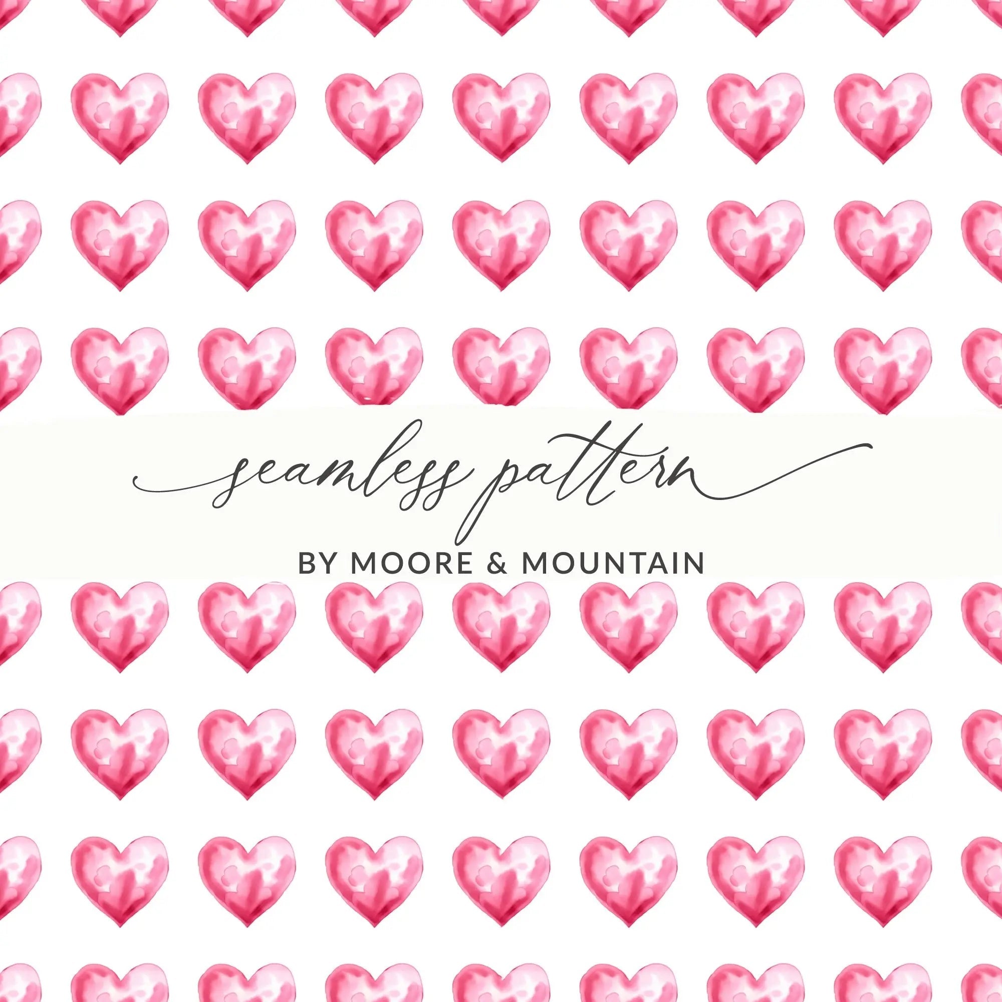 Watercolor Heart Pattern Digital Paper, Pink Heart Seamless Pattern, Valentine's Day Fabric, Hearts Background, Digital Valentine Pattern - Moore and Mountain