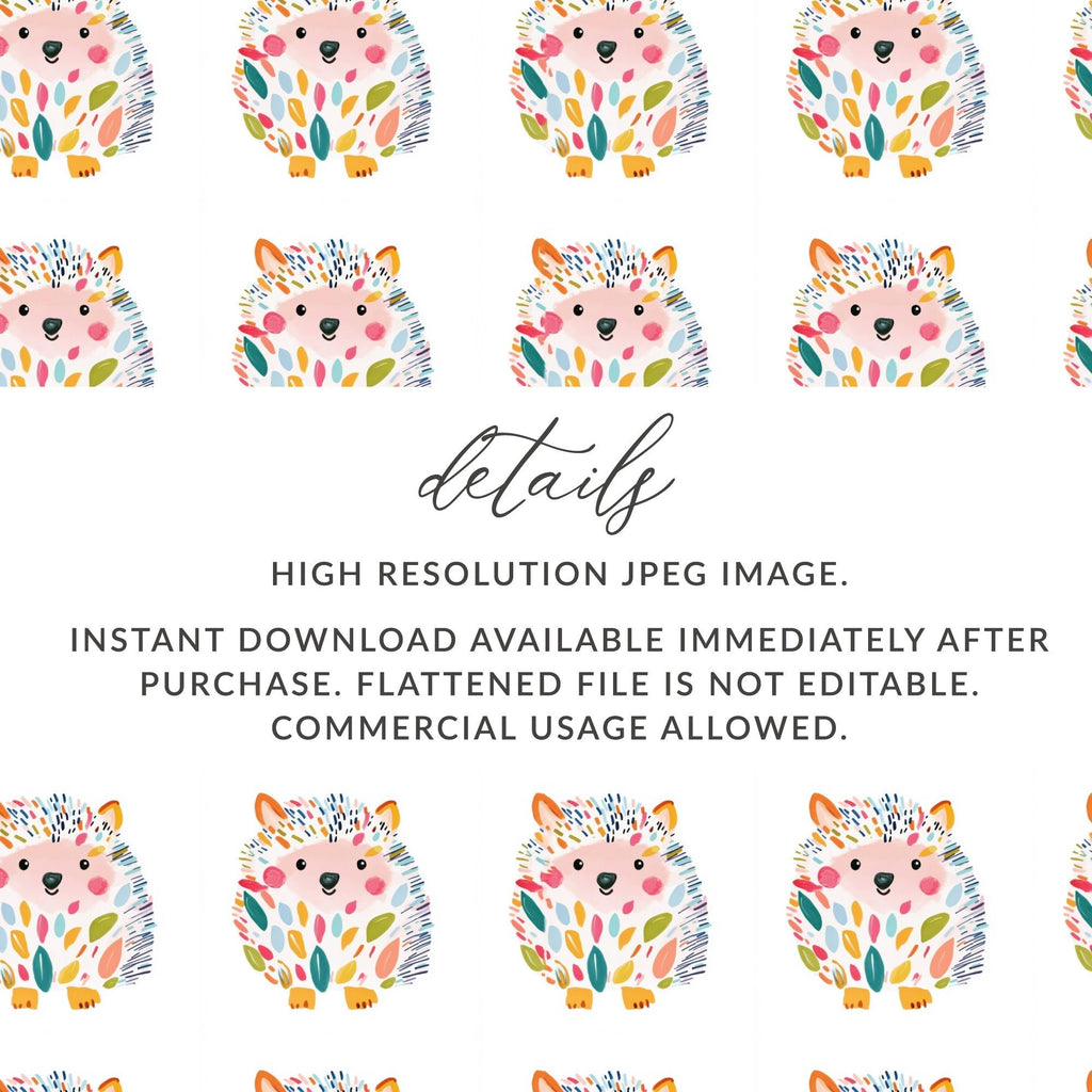 Watercolor Hedgehog Seamless Pattern Digital, Cute Animal Print, Scrapbook Paper, Fabric Design, Sublimation Designs - Moore and Mountain