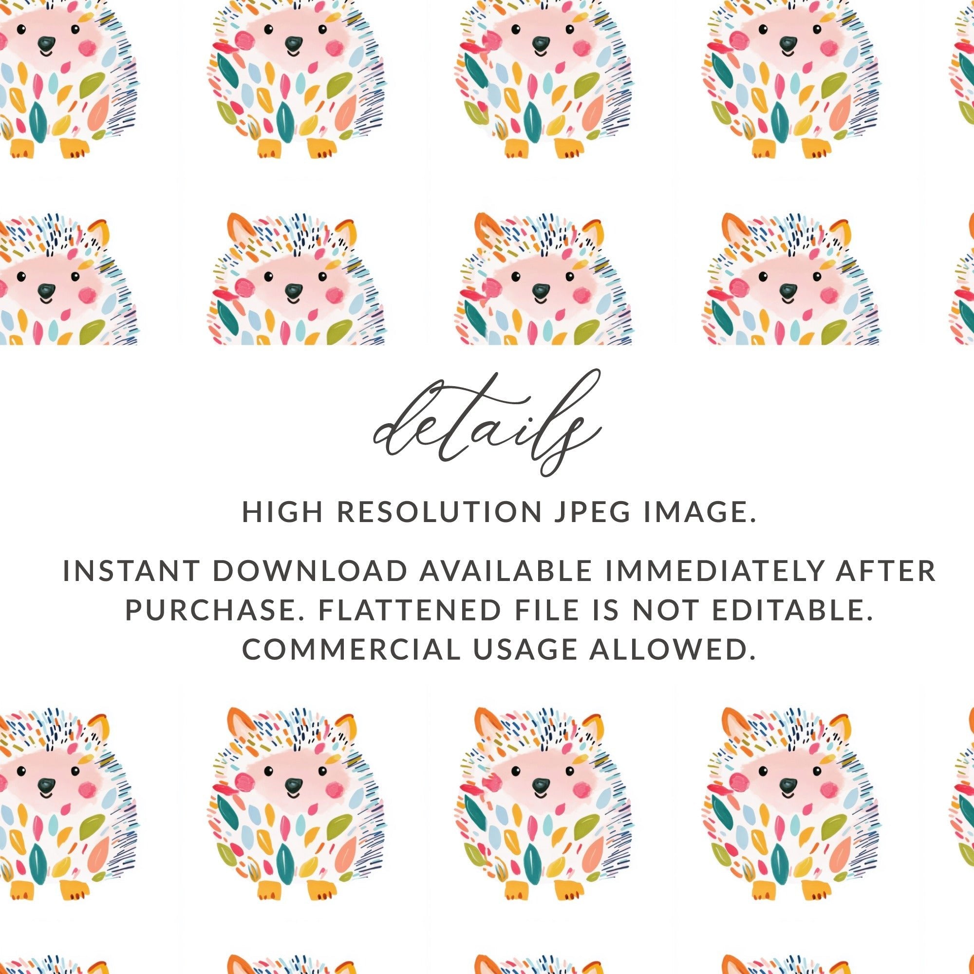 Watercolor Hedgehog Seamless Pattern Digital, Cute Animal Print, Scrapbook Paper, Fabric Design, Sublimation Designs - Moore and Mountain