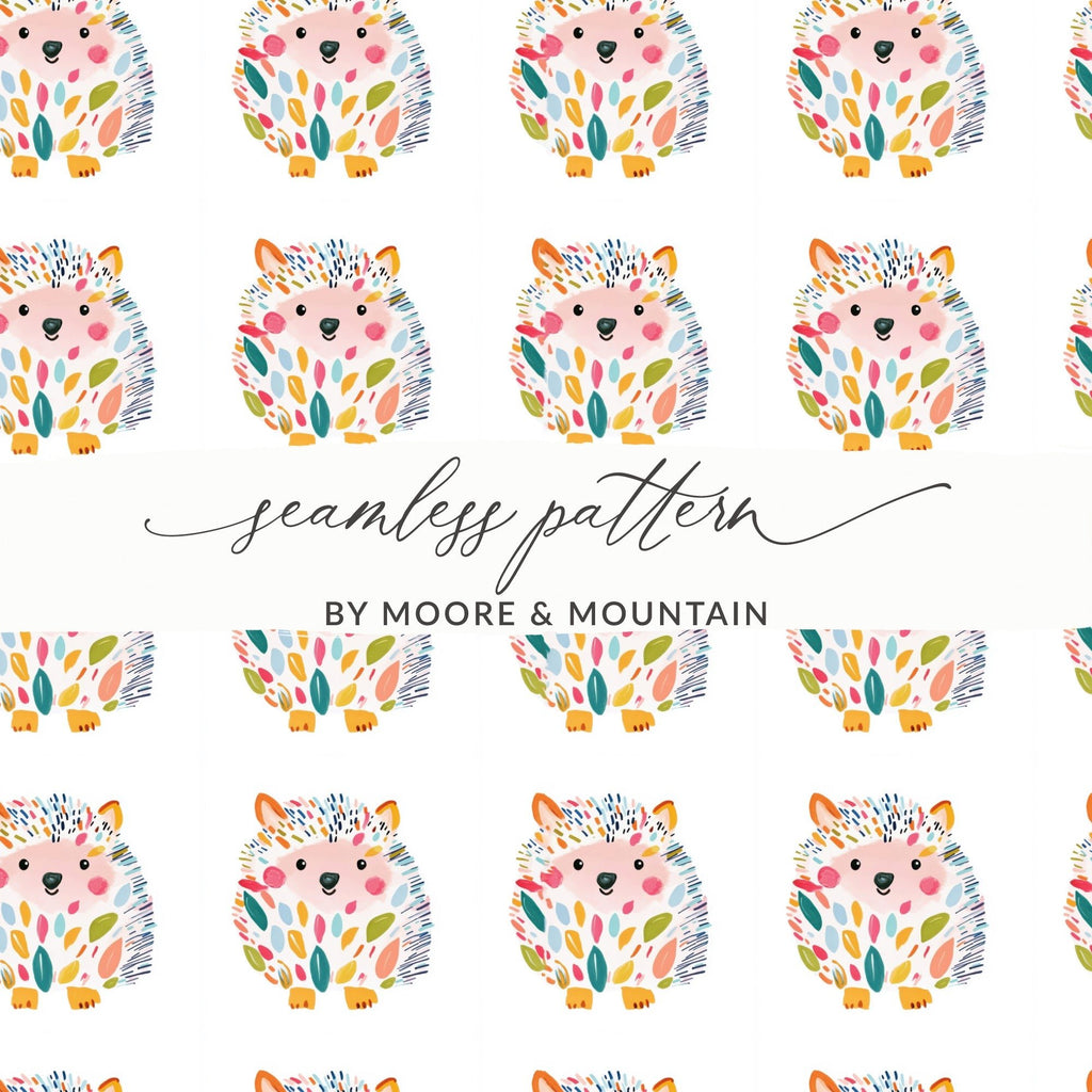 Watercolor Hedgehog Seamless Pattern Digital, Cute Animal Print, Scrapbook Paper, Fabric Design, Sublimation Designs - Moore and Mountain
