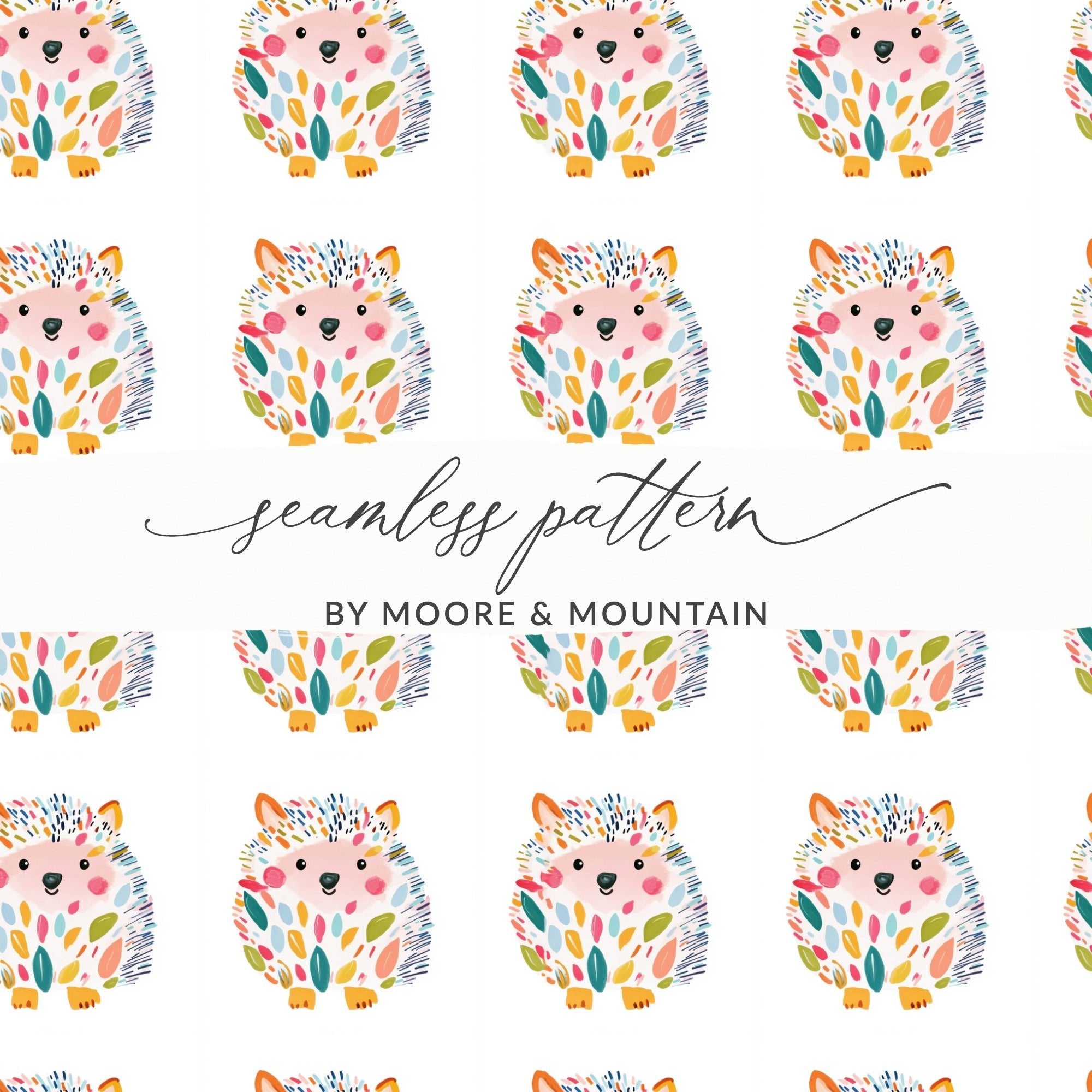 Watercolor Hedgehog Seamless Pattern Digital, Cute Animal Print, Scrapbook Paper, Fabric Design, Sublimation Designs - Moore and Mountain
