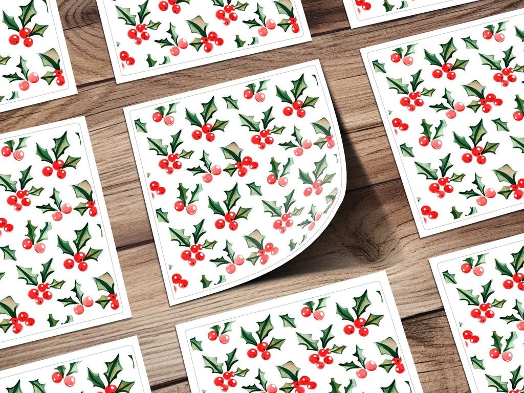 Watercolor Holly Berries Festive Christmas Seamless Pattern Digital - Moore and Mountain