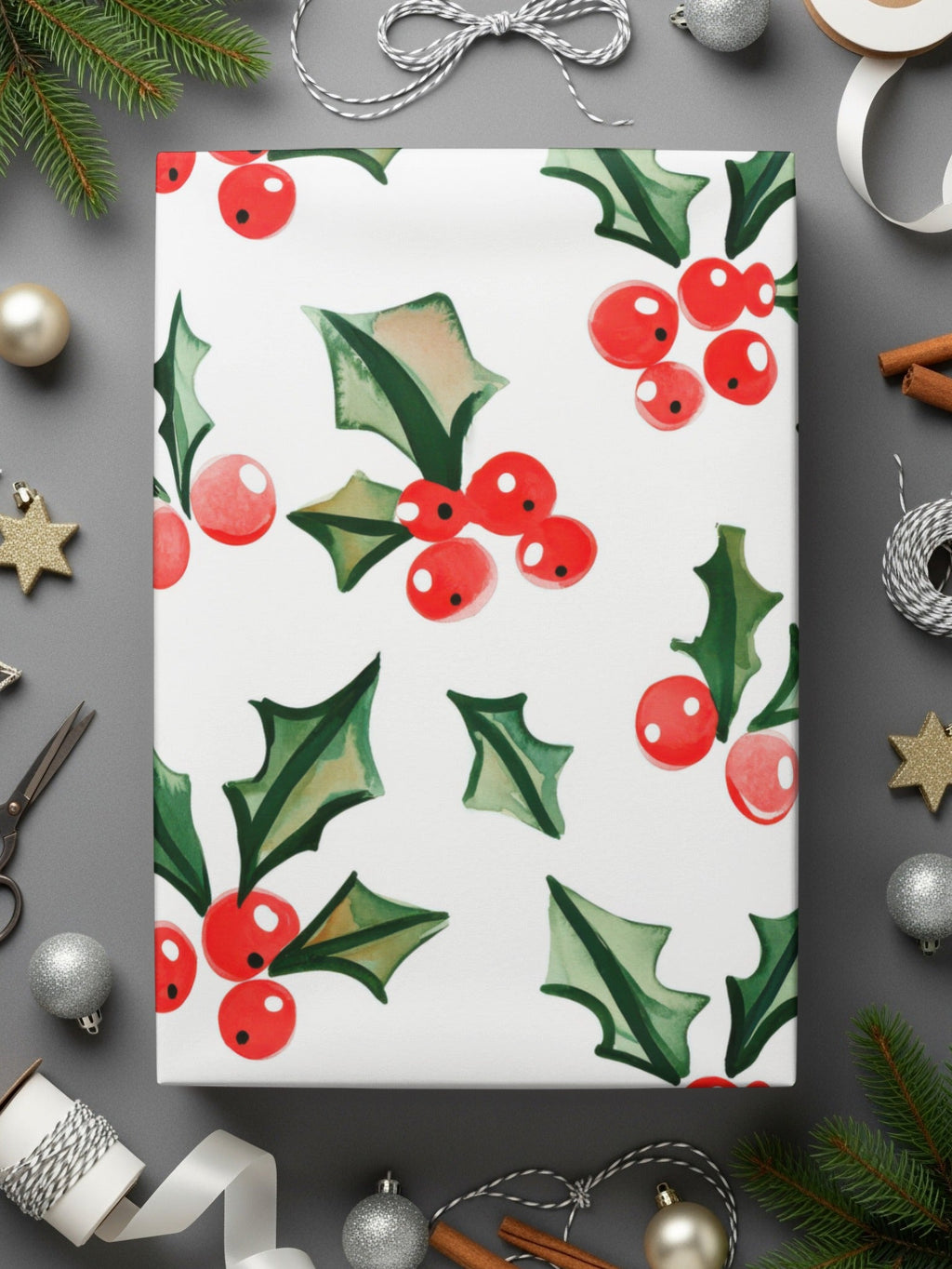 Watercolor Holly Berries Festive Christmas Seamless Pattern Digital - Moore and Mountain