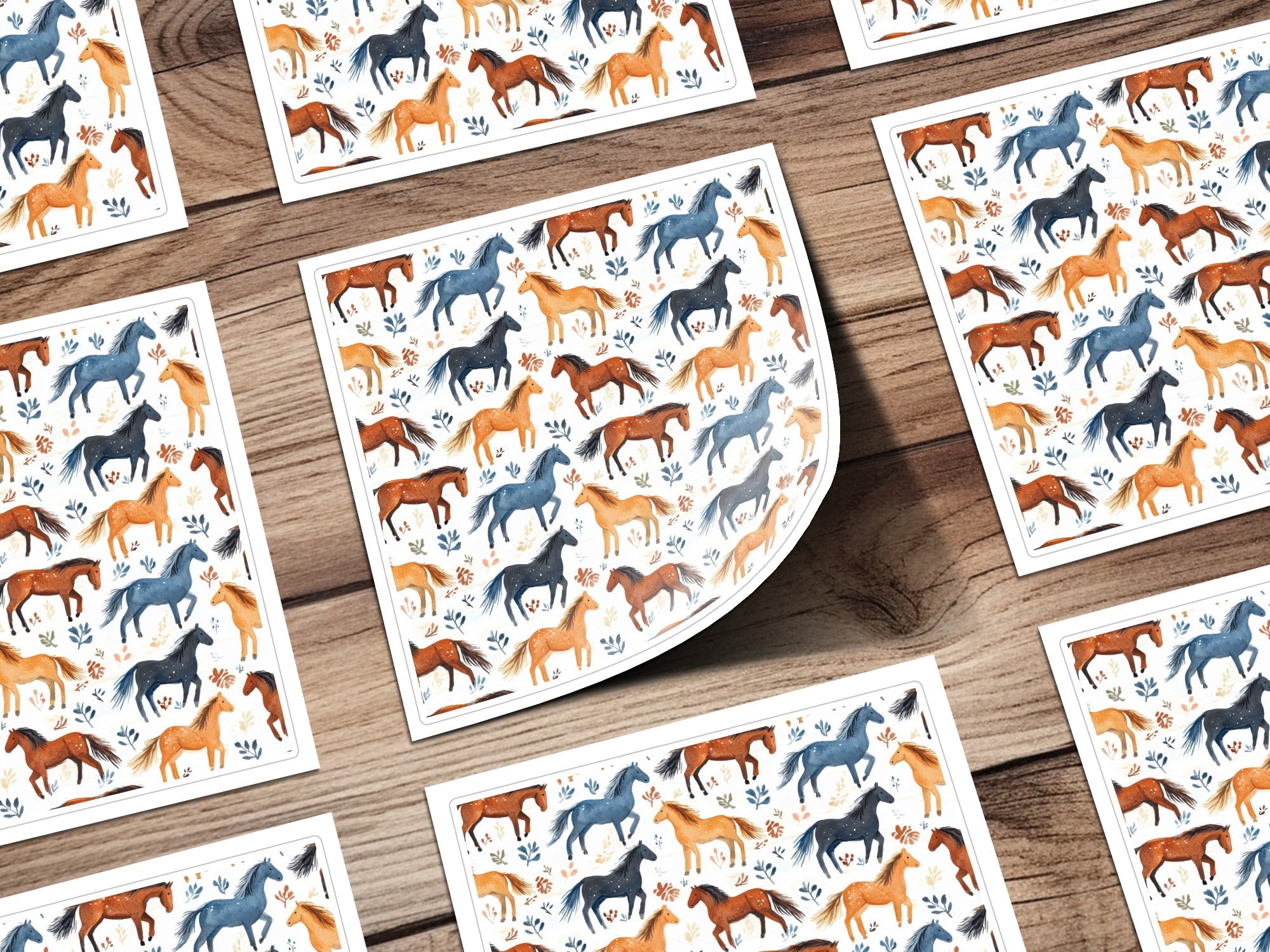 Watercolor Horses and Foliage Pattern Equestrian Digital - Moore and Mountain