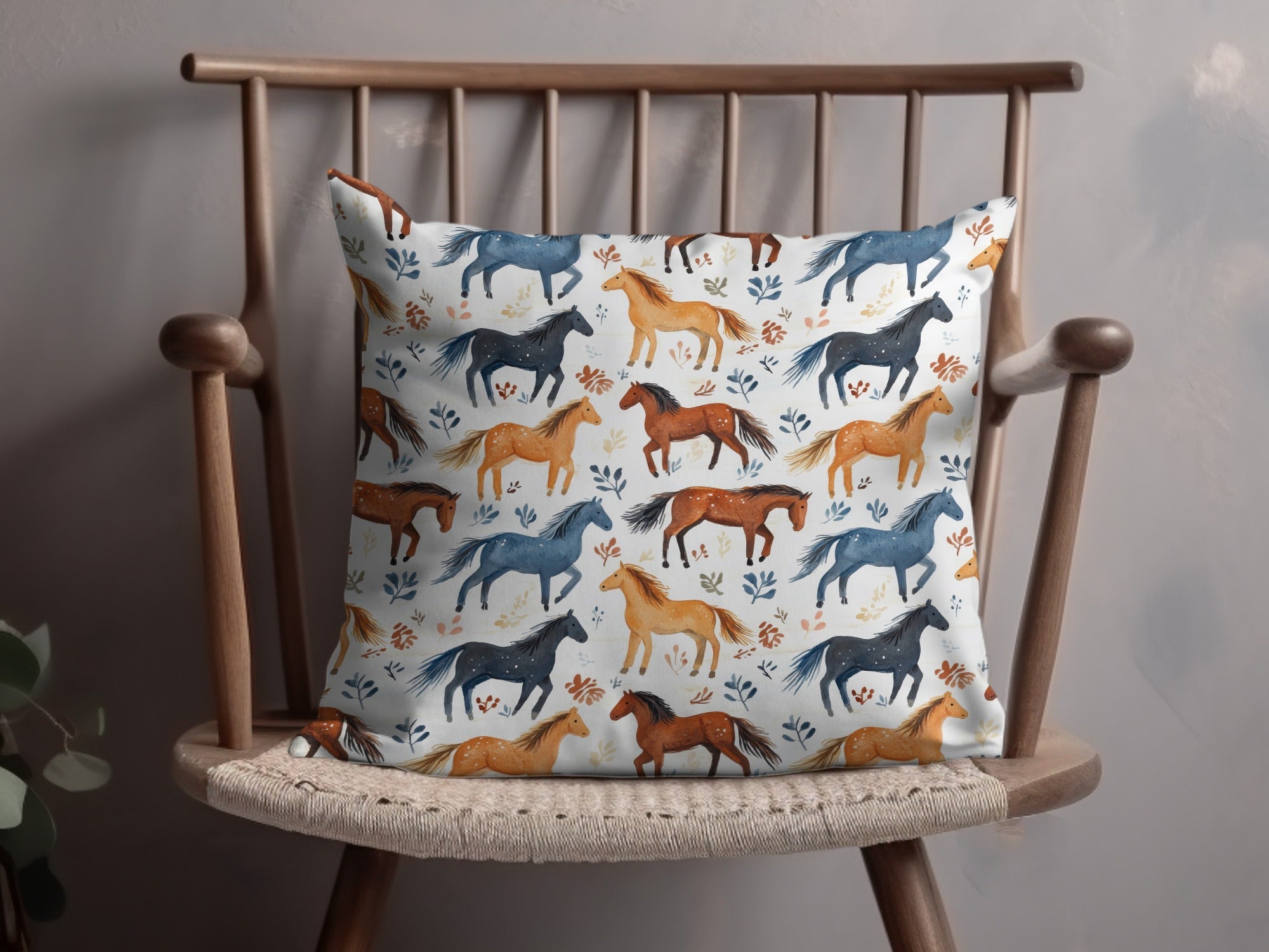 Watercolor Horses and Foliage Pattern Equestrian Digital - Moore and Mountain
