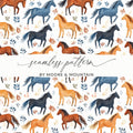 Watercolor Horses and Foliage Pattern Equestrian Digital - Moore and Mountain
