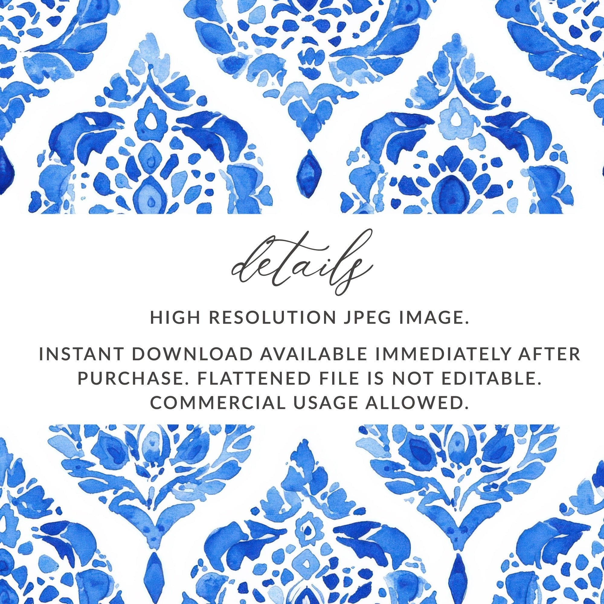 Watercolor Indigo Mediterranean Pattern Texture Digital - Moore and Mountain