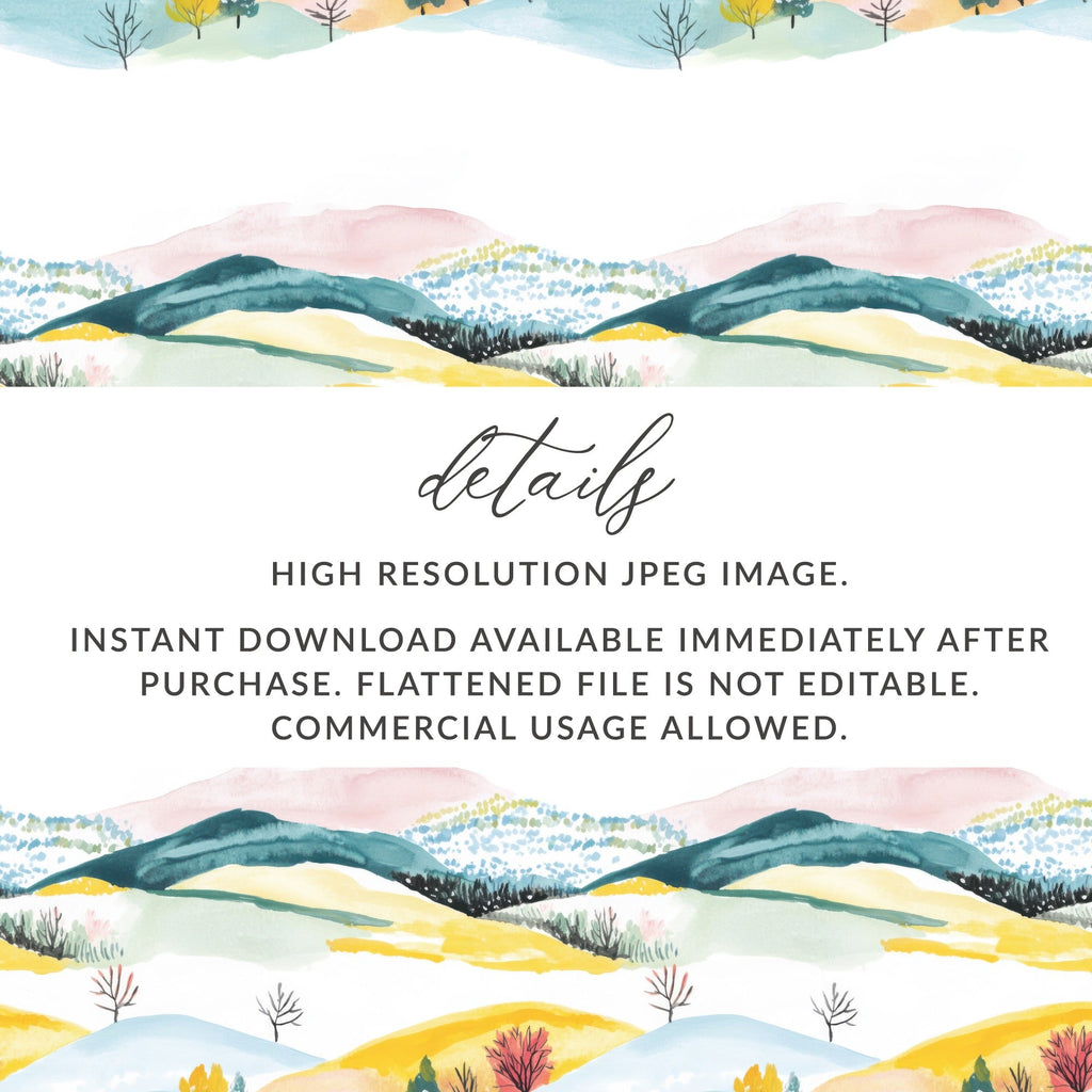 Watercolor Landscape Digital Paper, Seamless Pattern Design, Mountain Scene Background, Nature Illustration Printable for Craft Projects - Moore and Mountain
