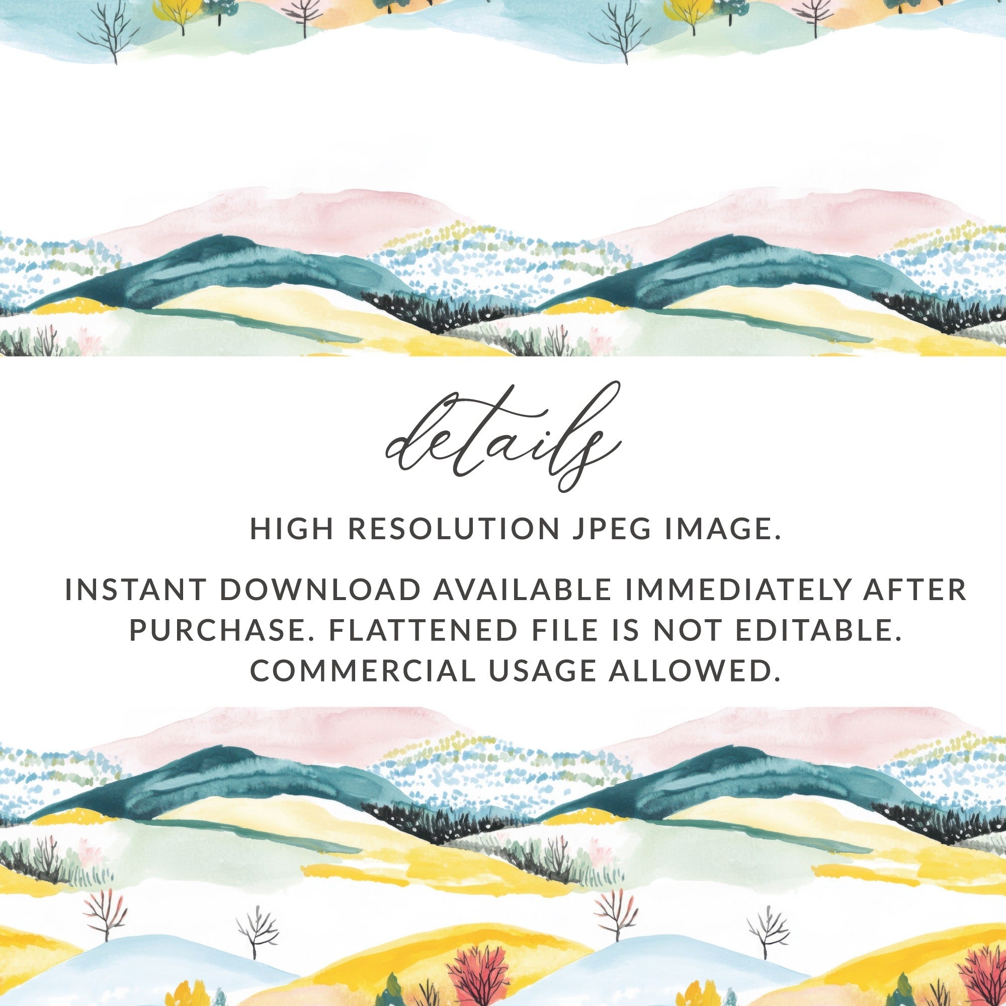 Watercolor Landscape Digital Paper, Seamless Pattern Design, Mountain Scene Background, Nature Illustration Printable for Craft Projects - Moore and Mountain