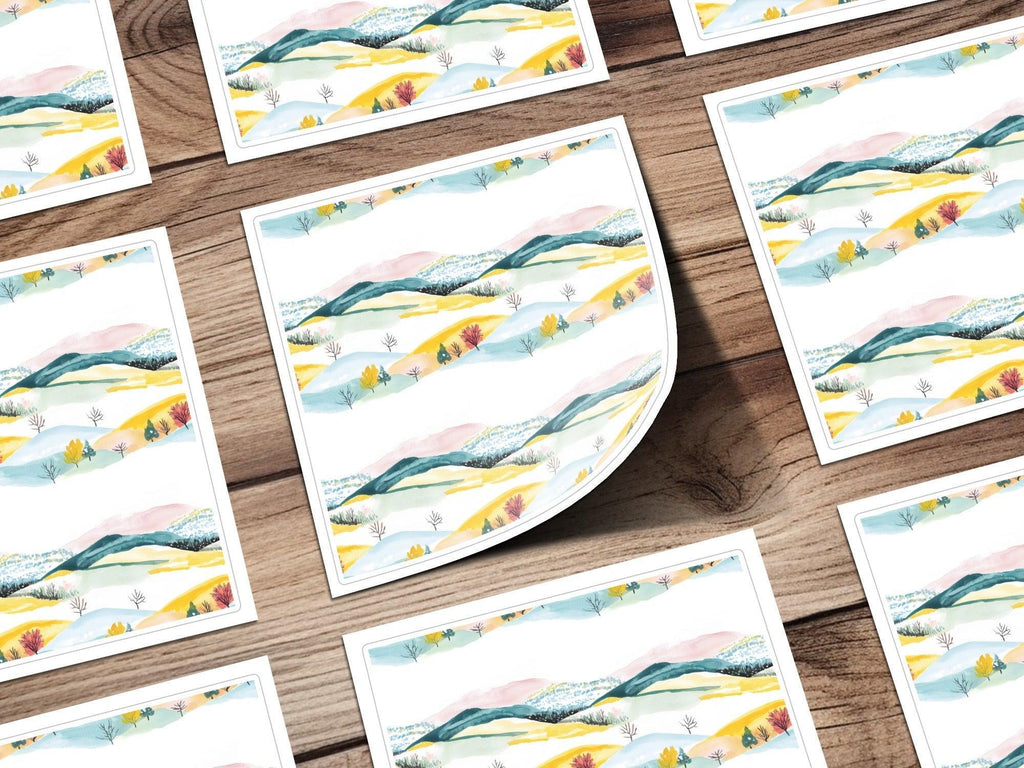Watercolor Landscape Digital Paper, Seamless Pattern Design, Mountain Scene Background, Nature Illustration Printable for Craft Projects - Moore and Mountain