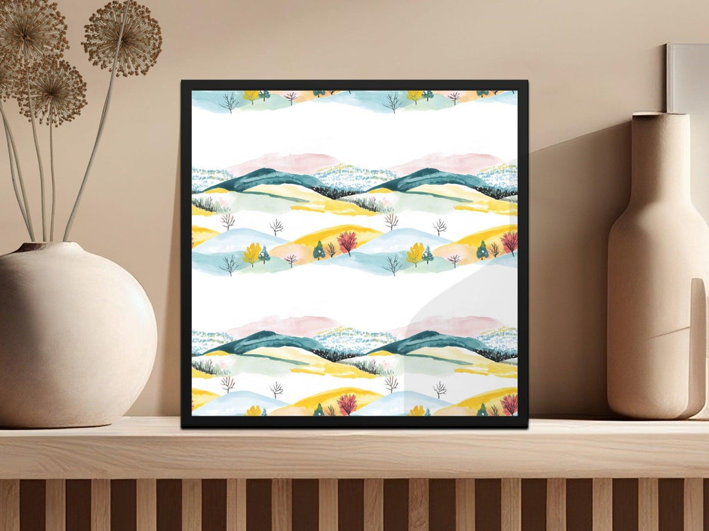 Watercolor Landscape Digital Paper, Seamless Pattern Design, Mountain Scene Background, Nature Illustration Printable for Craft Projects - Moore and Mountain