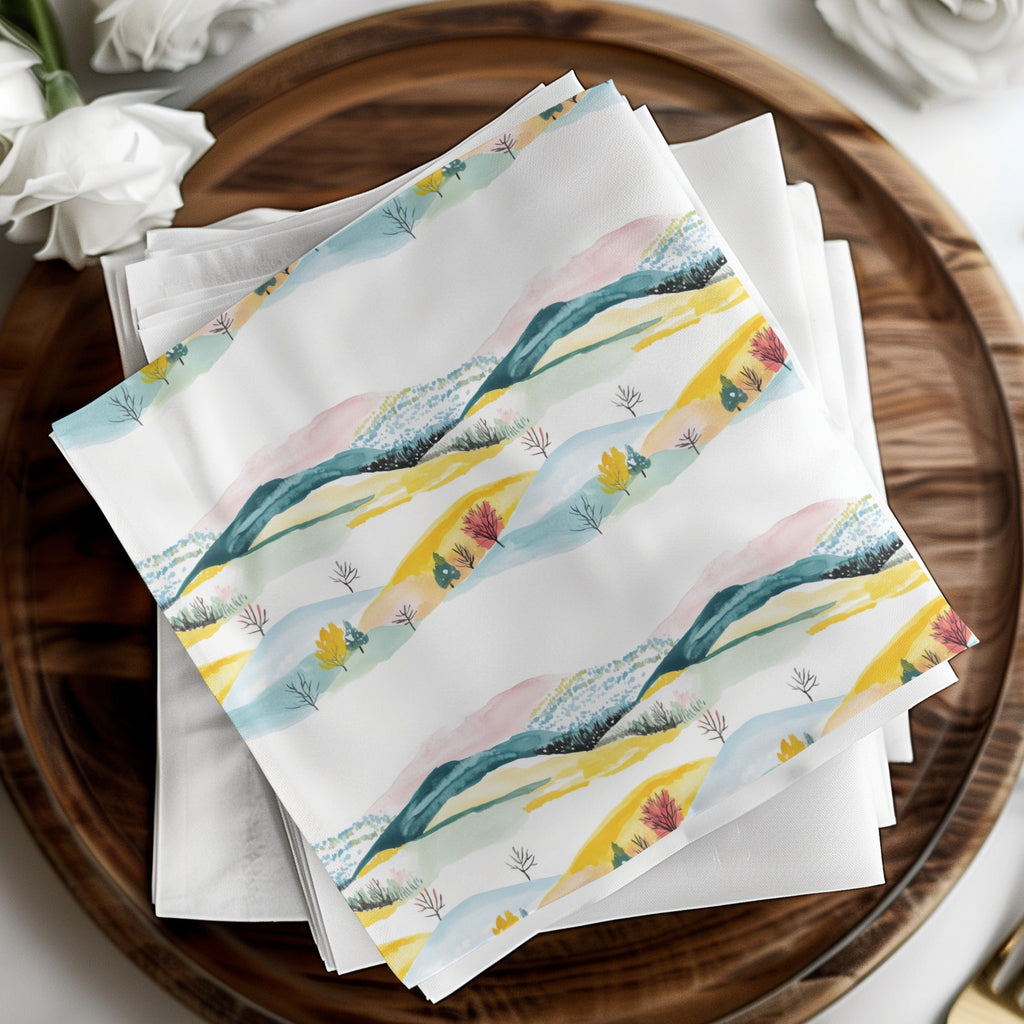 Watercolor Landscape Digital Paper, Seamless Pattern Design, Mountain Scene Background, Nature Illustration Printable for Craft Projects - Moore and Mountain