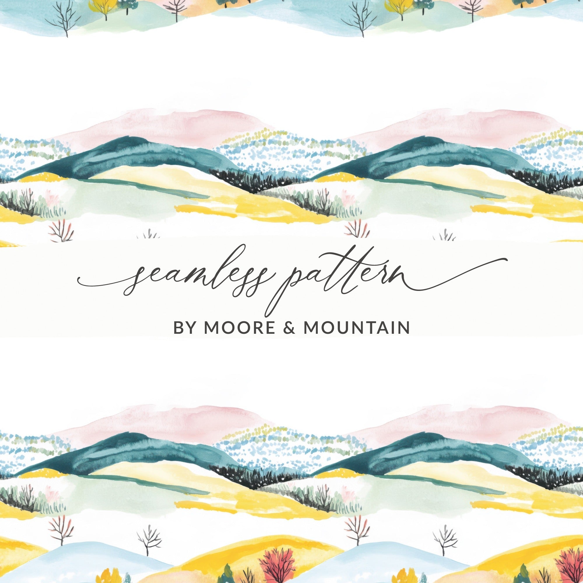 Watercolor Landscape Digital Paper, Seamless Pattern Design, Mountain Scene Background, Nature Illustration Printable for Craft Projects - Moore and Mountain