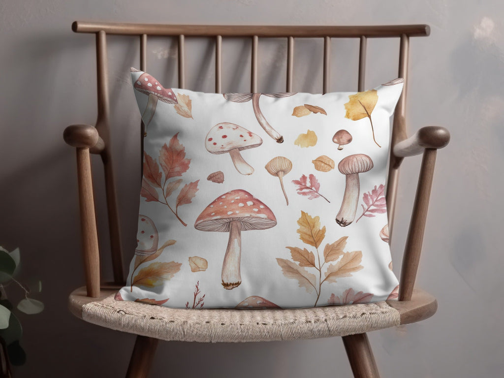 Watercolor Mushrooms and Leaves Digital Pattern - Neutral Tones Printable Art - Moore and Mountain