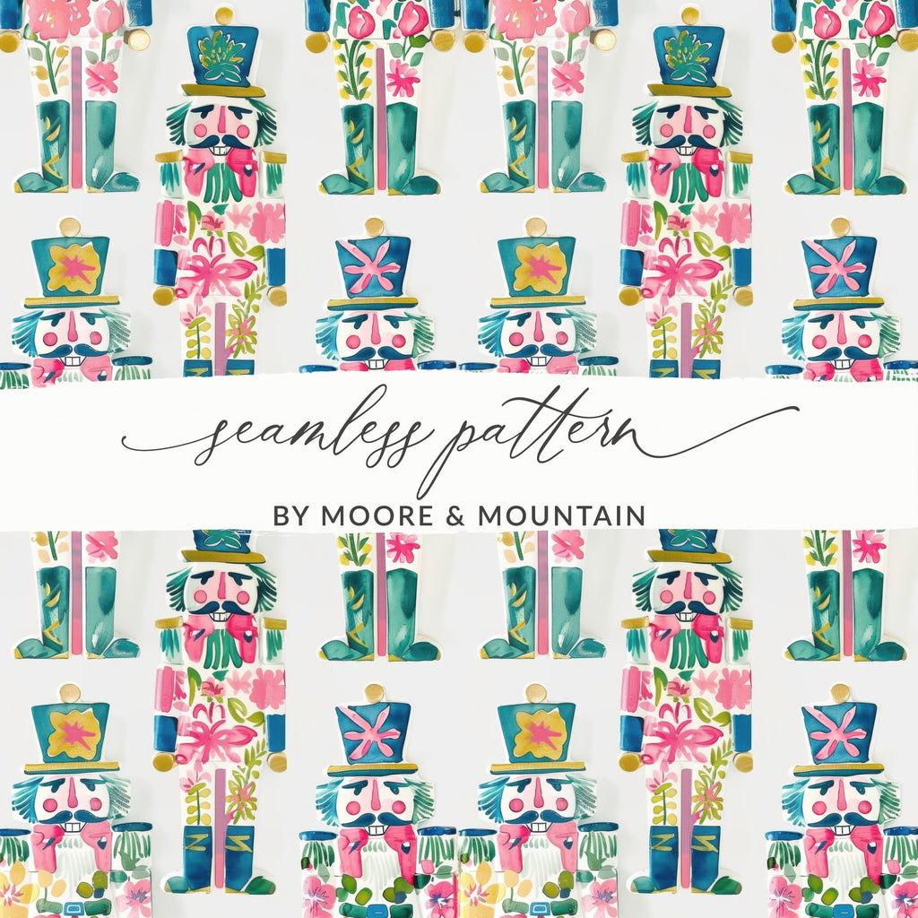 Watercolor Nutcrackers Pattern Festive Celebration Art Digital - Moore and Mountain