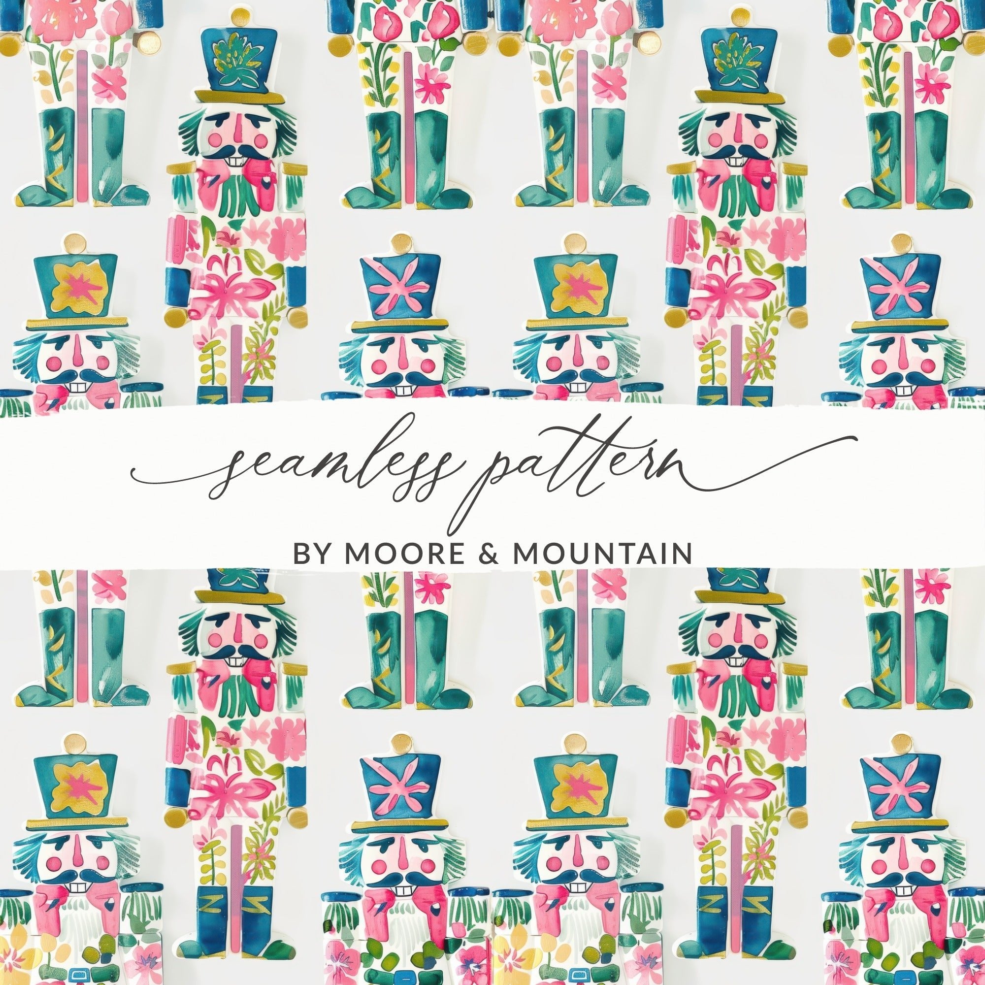 Watercolor Nutcrackers Pattern Festive Celebration Art Digital - Moore and Mountain