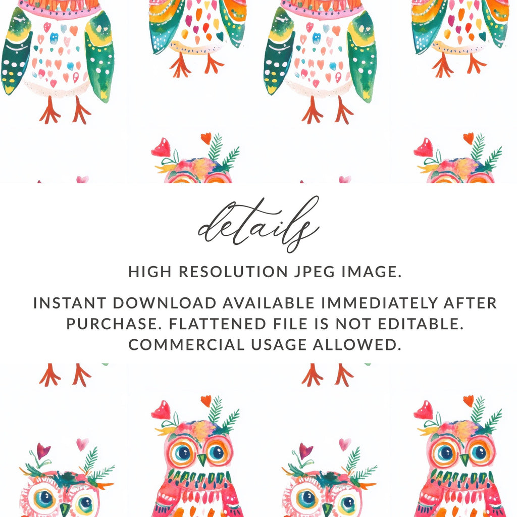 Watercolor Owls Pattern Art Print Home Decor Design Digital - Moore and Mountain