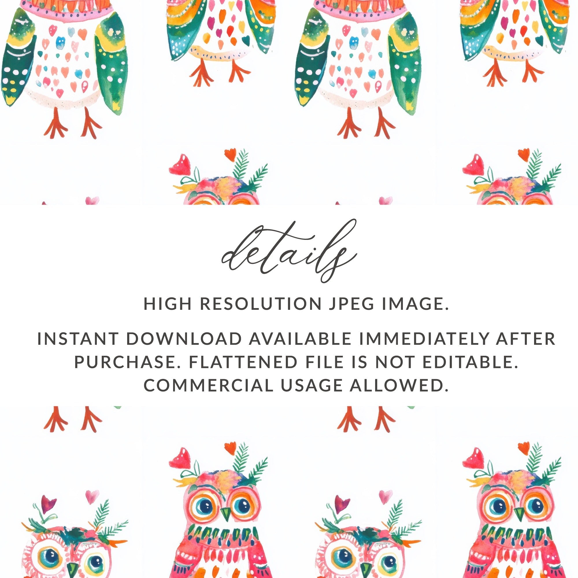 Watercolor Owls Pattern Art Print Home Decor Design Digital - Moore and Mountain