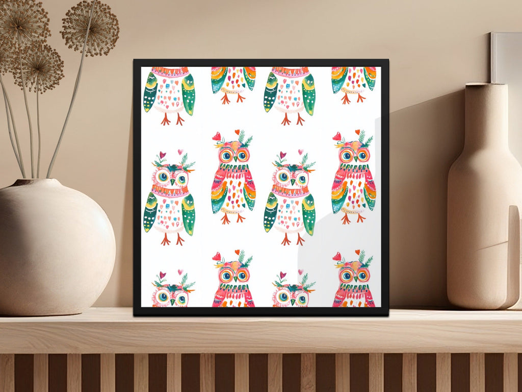 Watercolor Owls Pattern Art Print Home Decor Design Digital - Moore and Mountain