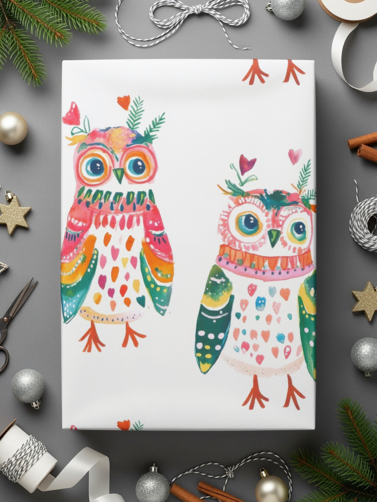 Watercolor Owls Pattern Art Print Home Decor Design Digital - Moore and Mountain