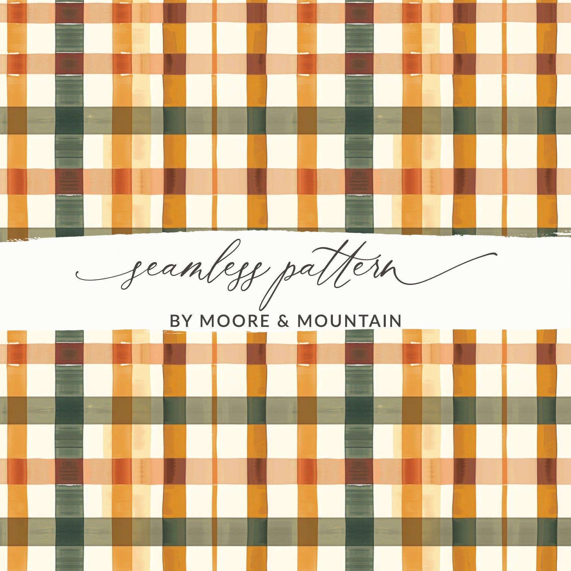 Watercolor Plaid Pattern Digital Paper, Checkered Seamless Design for Fabric Print, Modern Tartan Background, Fall Color Palette - Moore and Mountain