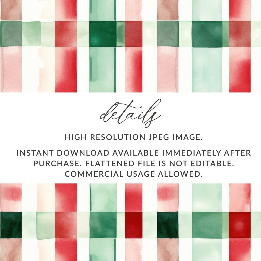 Watercolor Plaid Pattern Digital Paper, Seamless Tartan Design, Red Green Checkered Background, Christmas Fabric Design, Scrapbook Paper - Moore and Mountain