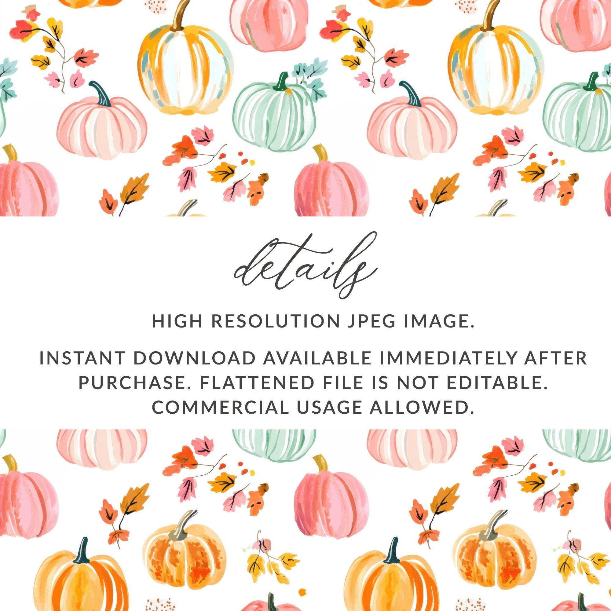 Watercolor Pumpkin Digital Paper, Fall Autumn Seamless Pattern, Pink Green Orange Pumpkins Background, Thanksgiving Fabric Design - Moore and Mountain