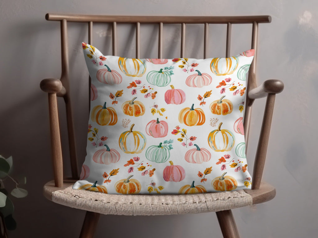 Watercolor Pumpkin Digital Paper, Fall Autumn Seamless Pattern, Pink Green Orange Pumpkins Background, Thanksgiving Fabric Design - Moore and Mountain