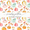 Watercolor Pumpkin Digital Paper, Fall Autumn Seamless Pattern, Pink Green Orange Pumpkins Background, Thanksgiving Fabric Design - Moore and Mountain