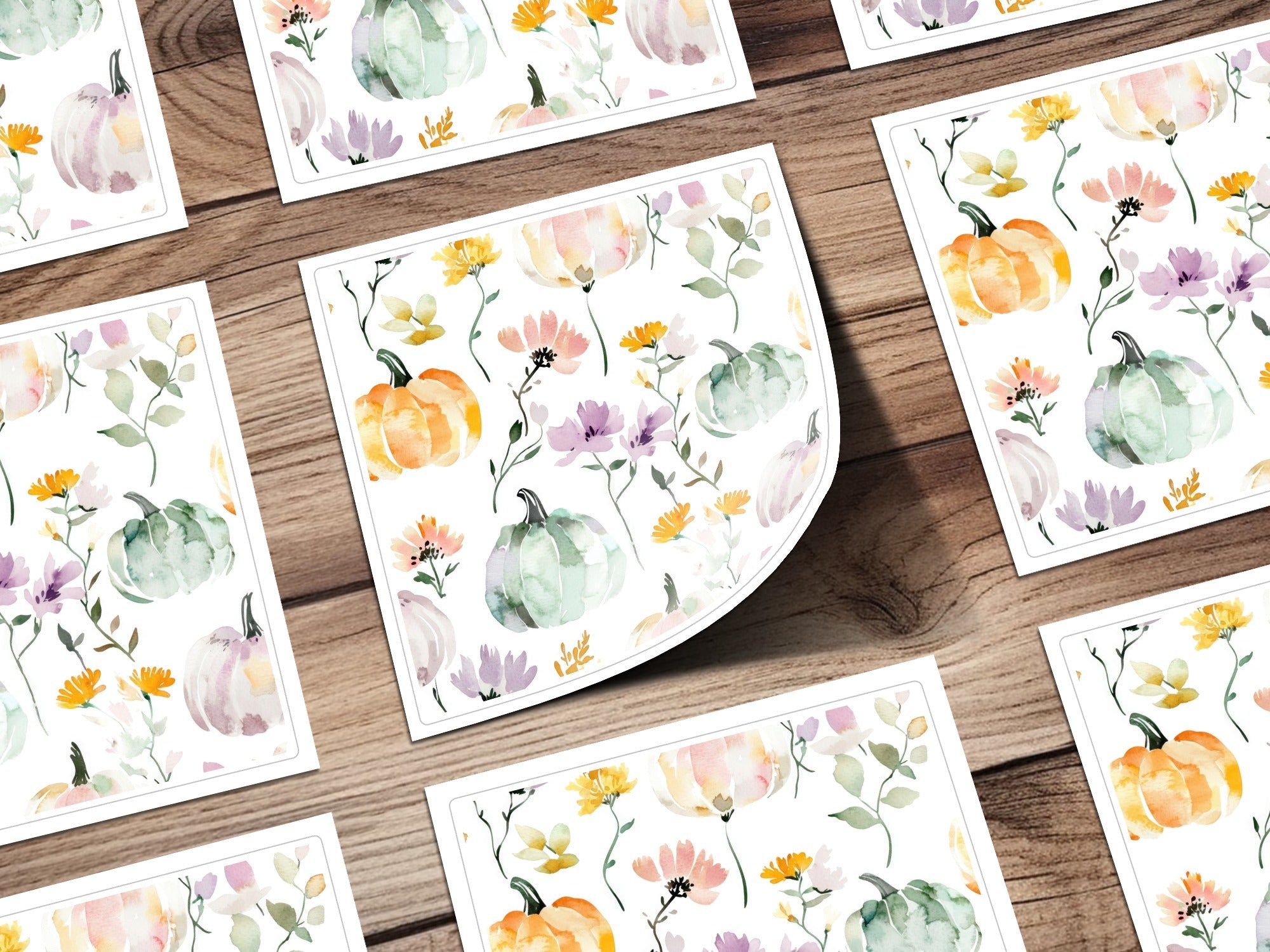Watercolor Pumpkin Digital Paper, Fall Seamless Pattern, Autumn Background, Floral Thanksgiving Print, Scrapbook Paper Pack, Digital - Moore and Mountain