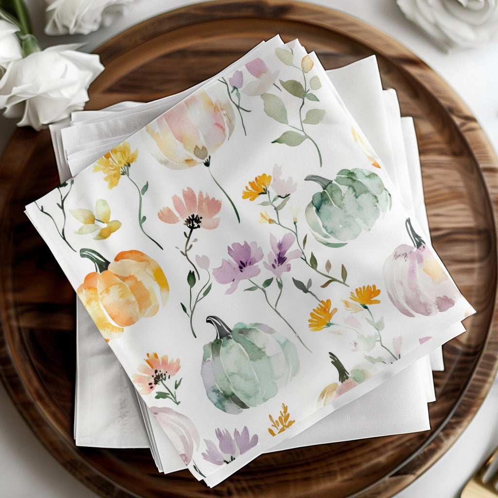 Watercolor Pumpkin Digital Paper, Fall Seamless Pattern, Autumn Background, Floral Thanksgiving Print, Scrapbook Paper Pack, Digital - Moore and Mountain