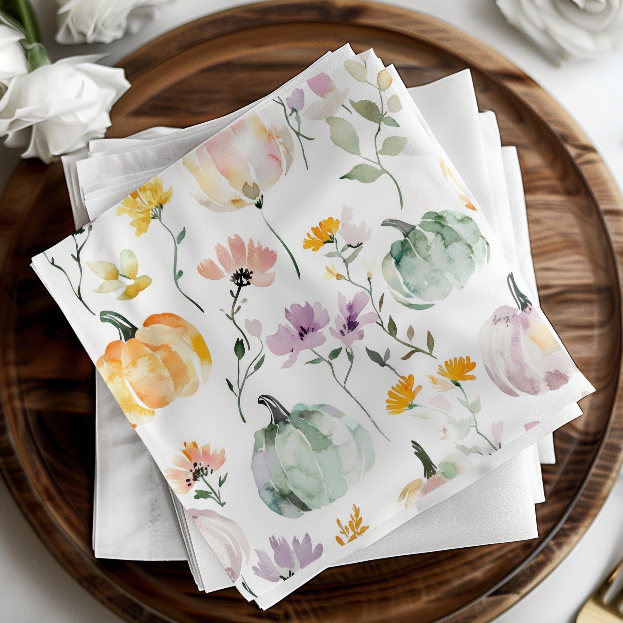 Watercolor Pumpkin Digital Paper, Fall Seamless Pattern, Autumn Background, Floral Thanksgiving Print, Scrapbook Paper Pack, Digital - Moore and Mountain
