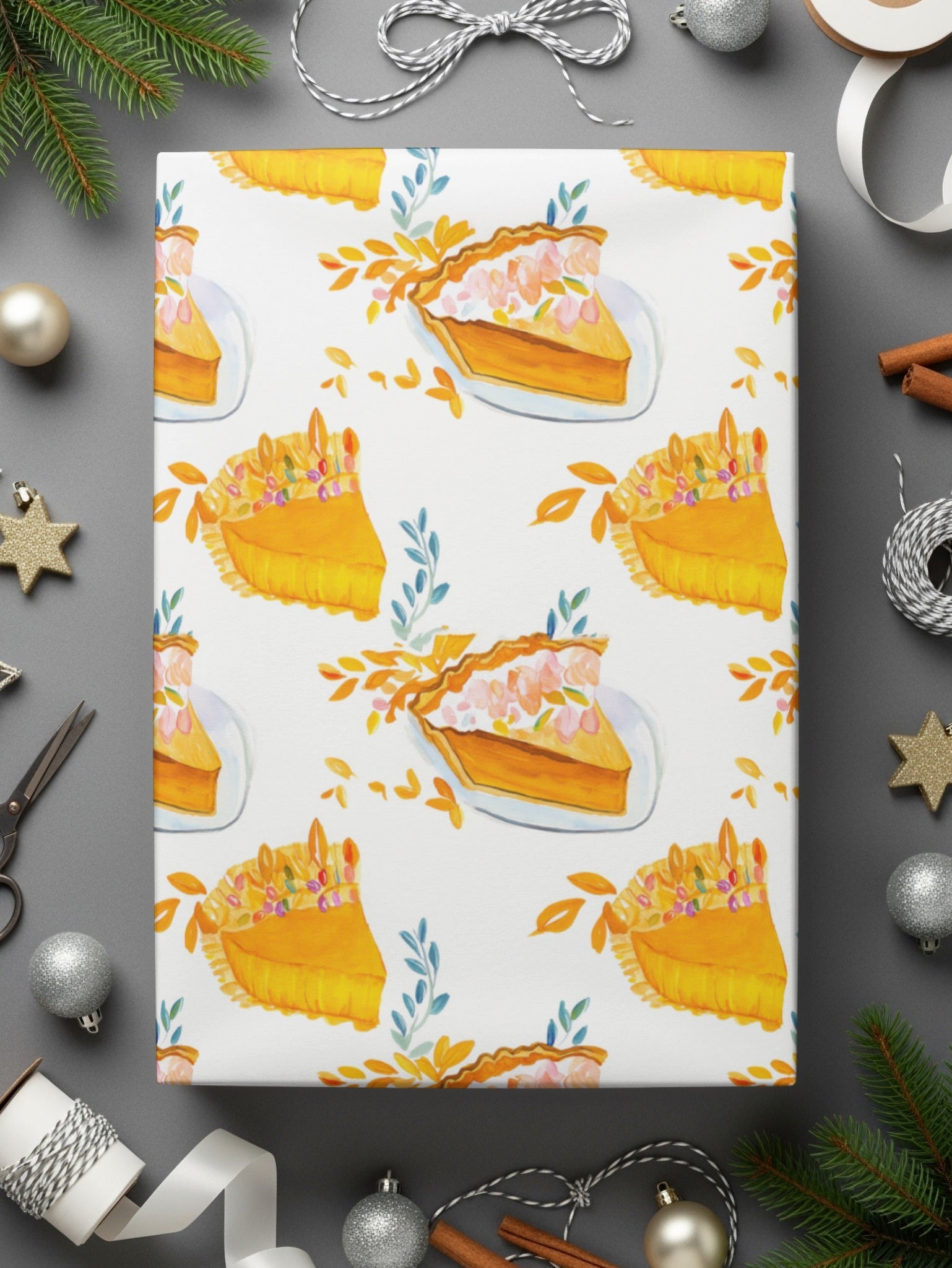 Watercolor Pumpkin Pie Digital Paper, Fall Seamless Pattern, Autumn Dessert Background, Thanksgiving Food Clipart, Orange Baking Print - Moore and Mountain