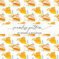 Watercolor Pumpkin Pie Digital Paper, Fall Seamless Pattern, Autumn Dessert Background, Thanksgiving Food Clipart, Orange Baking Print - Moore and Mountain