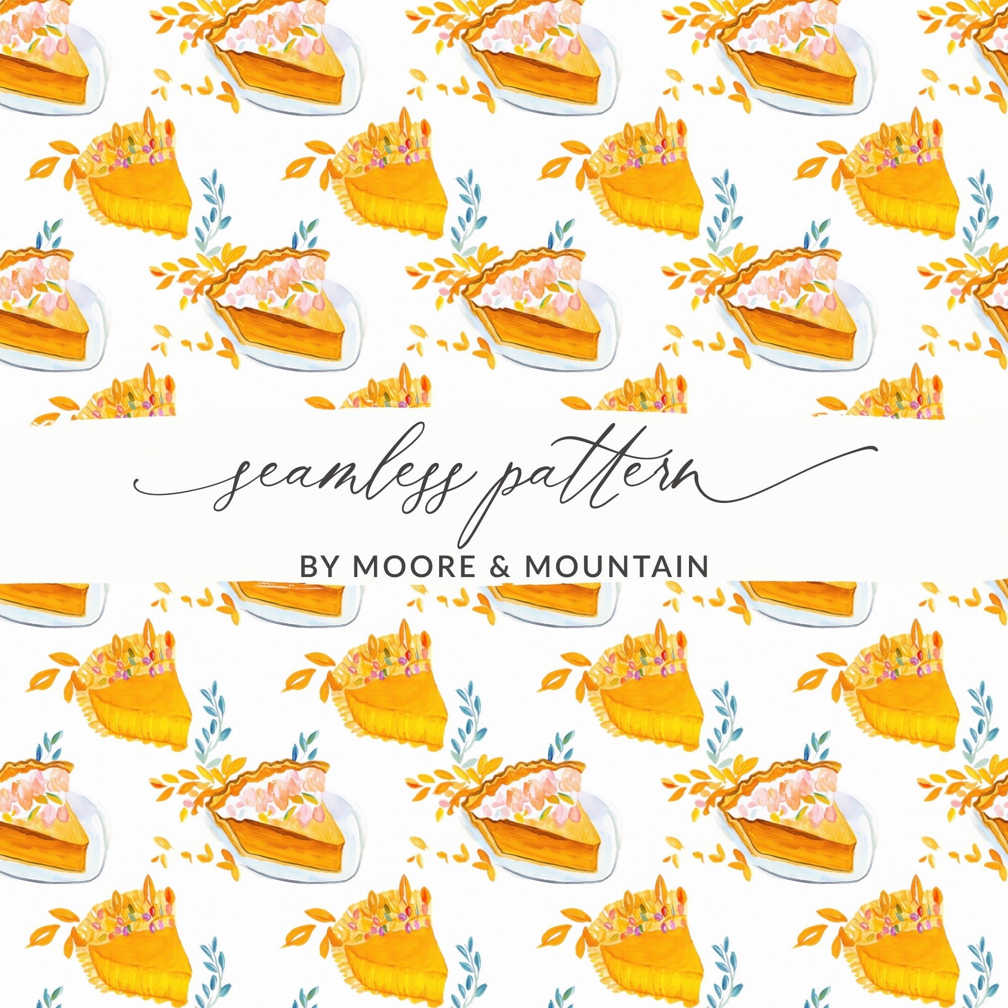 Watercolor Pumpkin Pie Digital Paper, Fall Seamless Pattern, Autumn Dessert Background, Thanksgiving Food Clipart, Orange Baking Print - Moore and Mountain