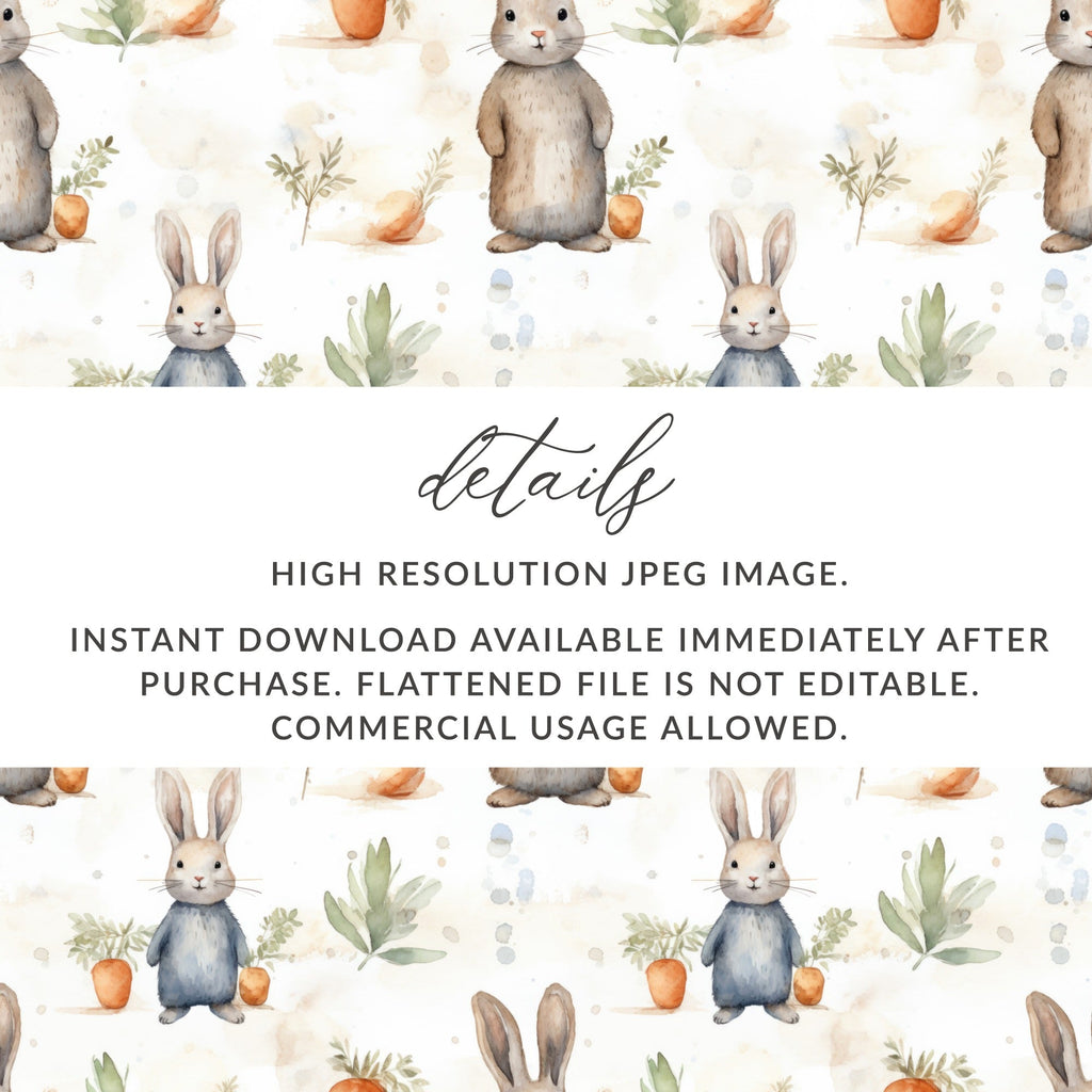 Watercolor Rabbit Digital Paper, Seamless Bunny Pattern, Cute Animal Art, Scrapbook Paper, Fabric Print, Easter Theme, Digital Downloads - Moore and Mountain