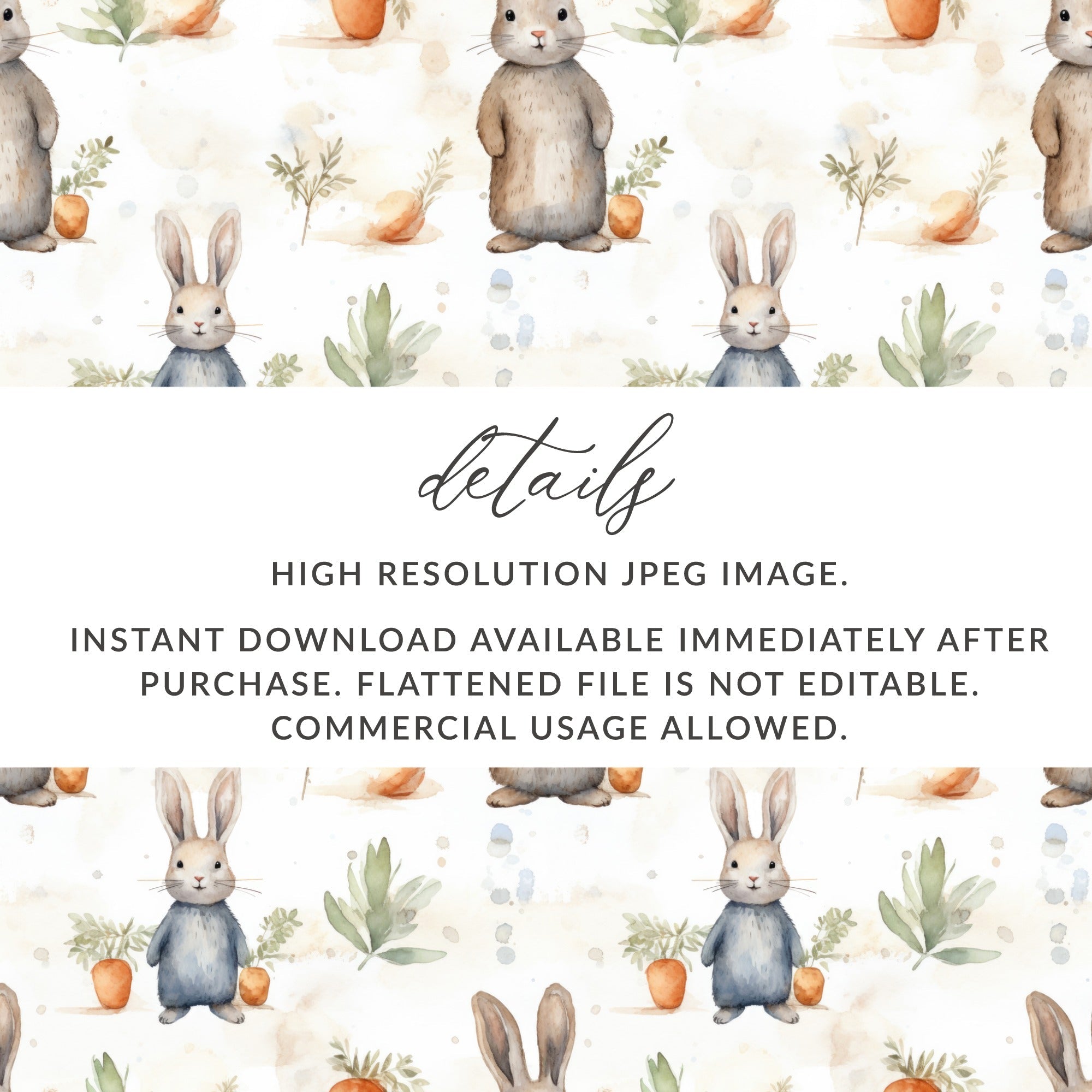 Watercolor Rabbit Digital Paper, Seamless Bunny Pattern, Cute Animal Art, Scrapbook Paper, Fabric Print, Easter Theme, Digital Downloads - Moore and Mountain