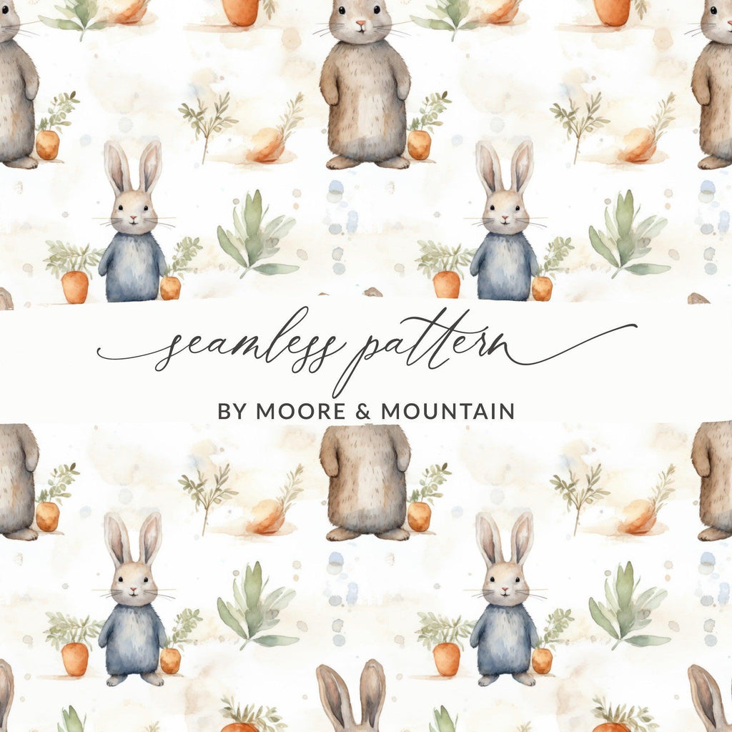 Watercolor Rabbit Digital Paper, Seamless Bunny Pattern, Cute Animal Art, Scrapbook Paper, Fabric Print, Easter Theme, Digital Downloads - Moore and Mountain