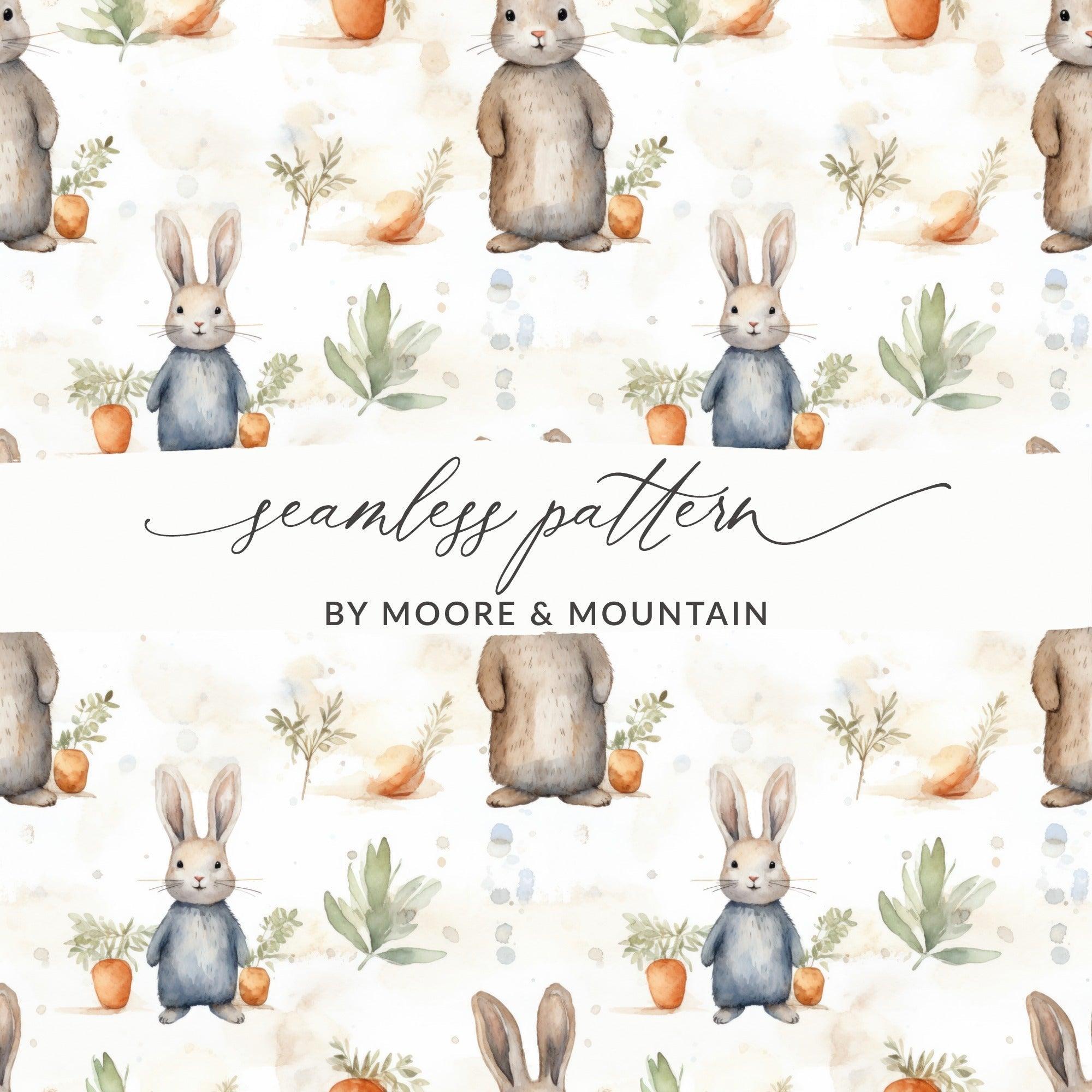 Watercolor Rabbit Digital Paper, Seamless Bunny Pattern, Cute Animal Art, Scrapbook Paper, Fabric Print, Easter Theme, Digital Downloads - Moore and Mountain