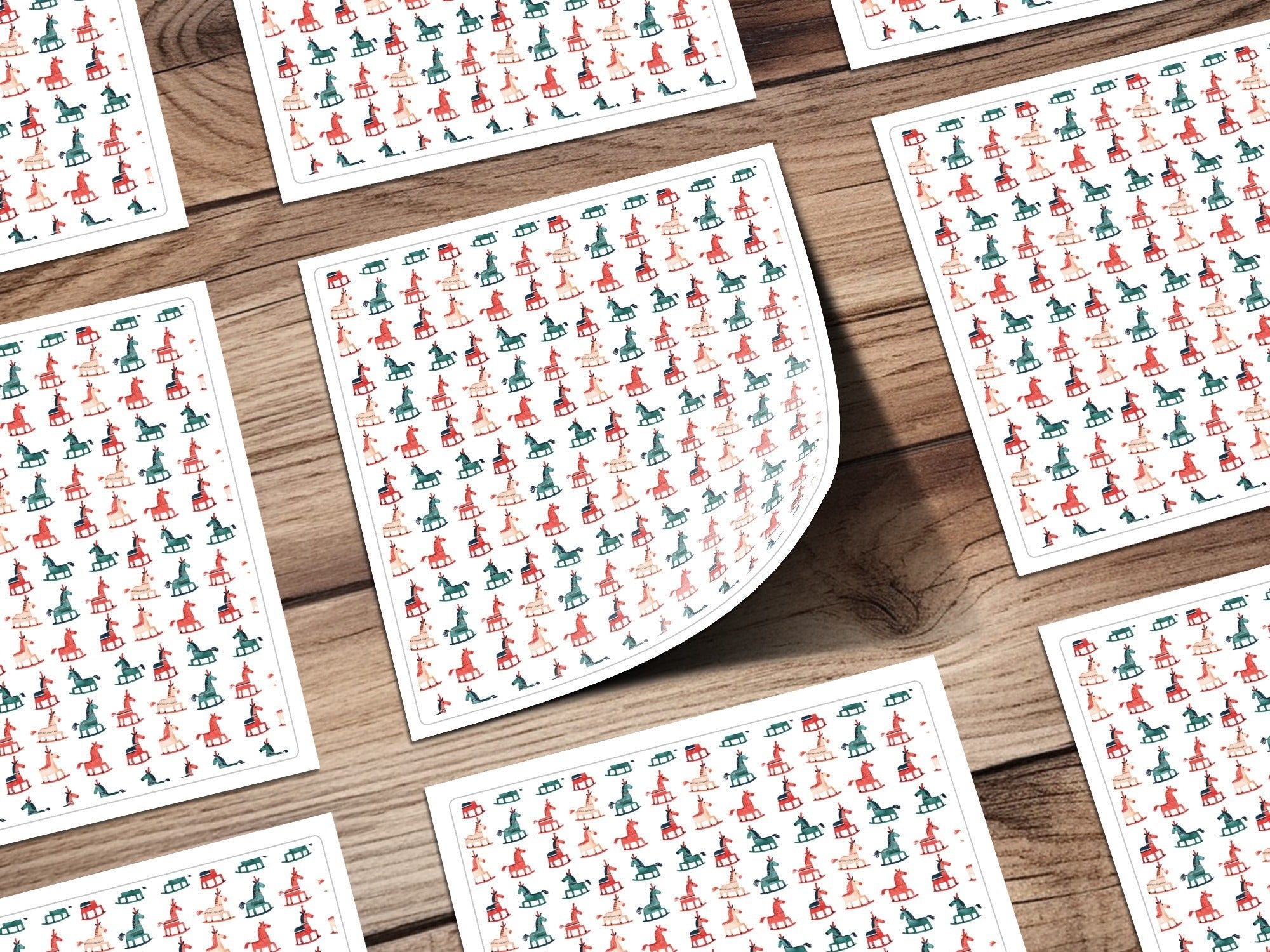 Watercolor Rocking Horses Pattern Repeating for Christmas Digital - Moore and Mountain